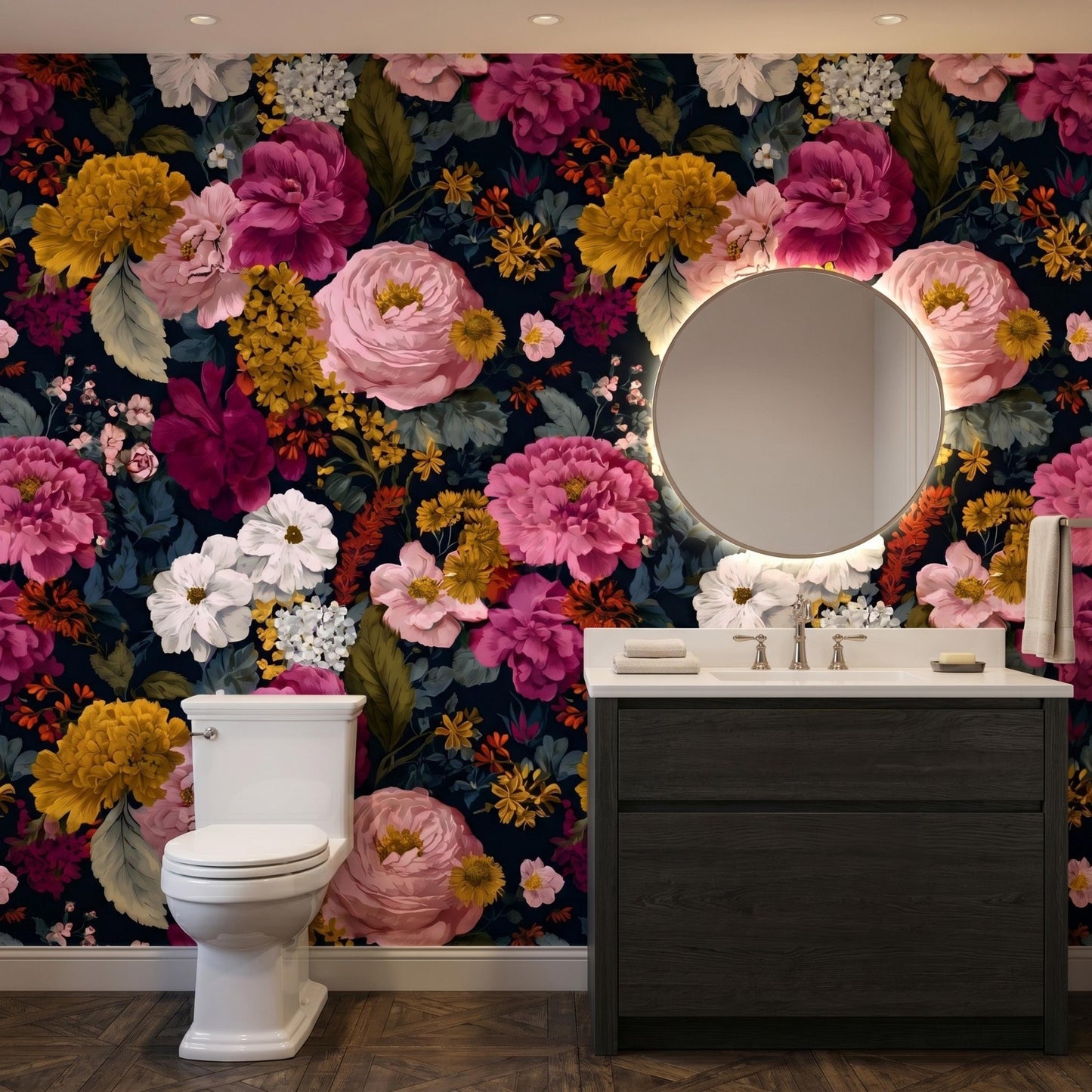 Dark Floral Wallpaper Peel and Stick, Moody Botanical Wall Mural, Vintage Peony Wallpaper, Dark Academia Decor, Removable Floral-WP0120