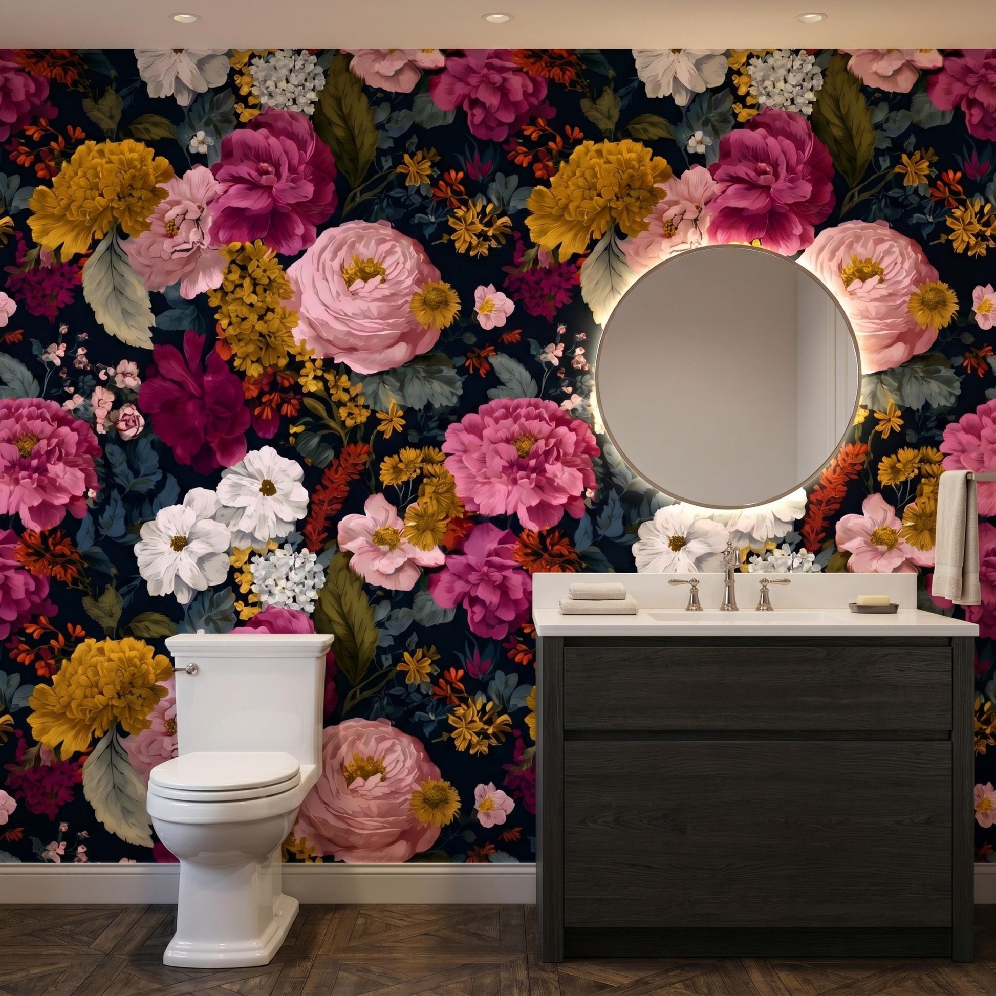 Dark Floral Wallpaper Peel and Stick, Moody Botanical Wall Mural, Vintage Peony Wallpaper, Dark Academia Decor, Removable Floral-WP0120