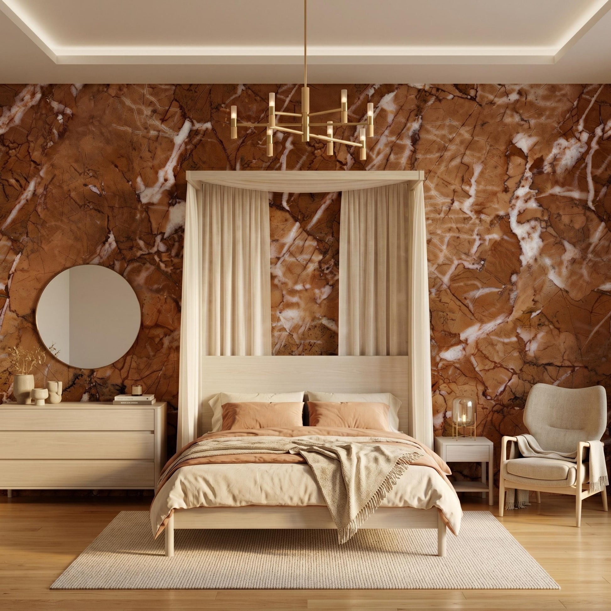 Brown Marble Peel and Stick Wallpaper, Copper Stone Texture Wall Mural, Luxury Removable Wall Decor for Living Room-WP0152