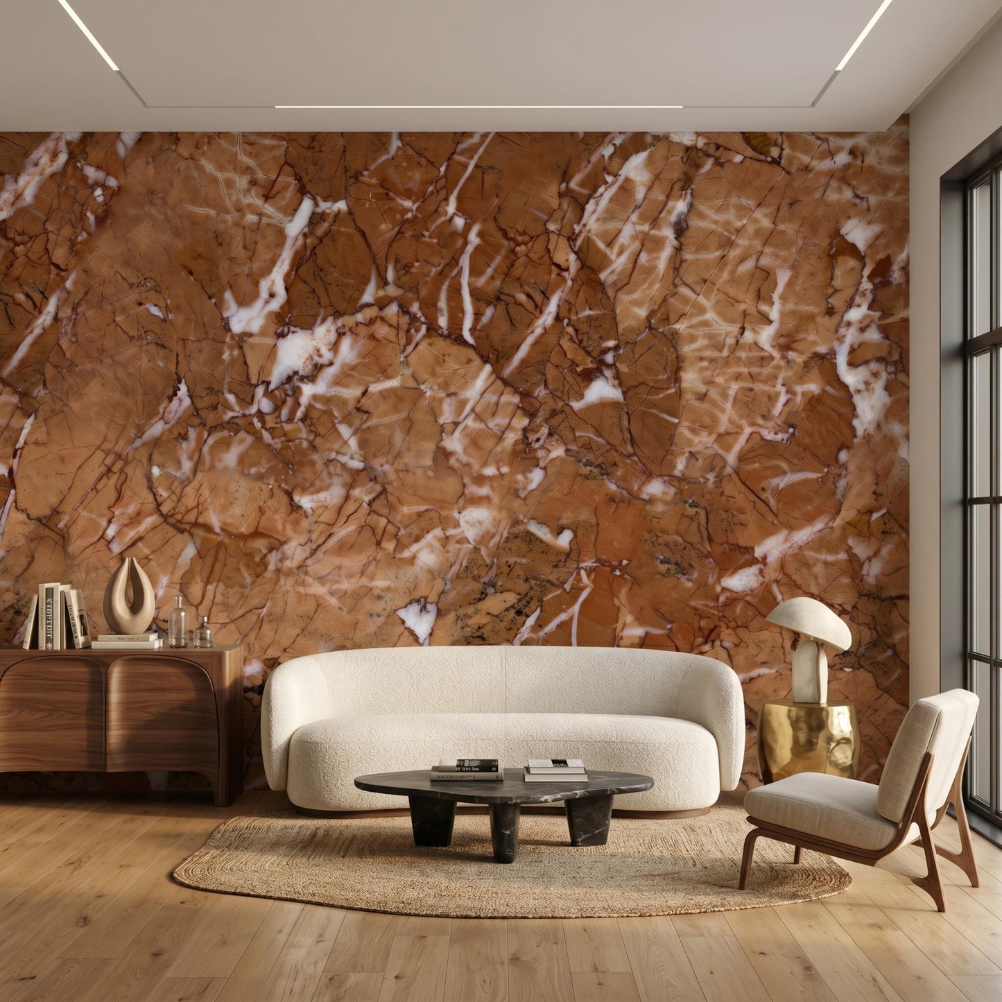 Brown Marble Peel and Stick Wallpaper, Copper Stone Texture Wall Mural, Luxury Removable Wall Decor for Living Room-WP0152