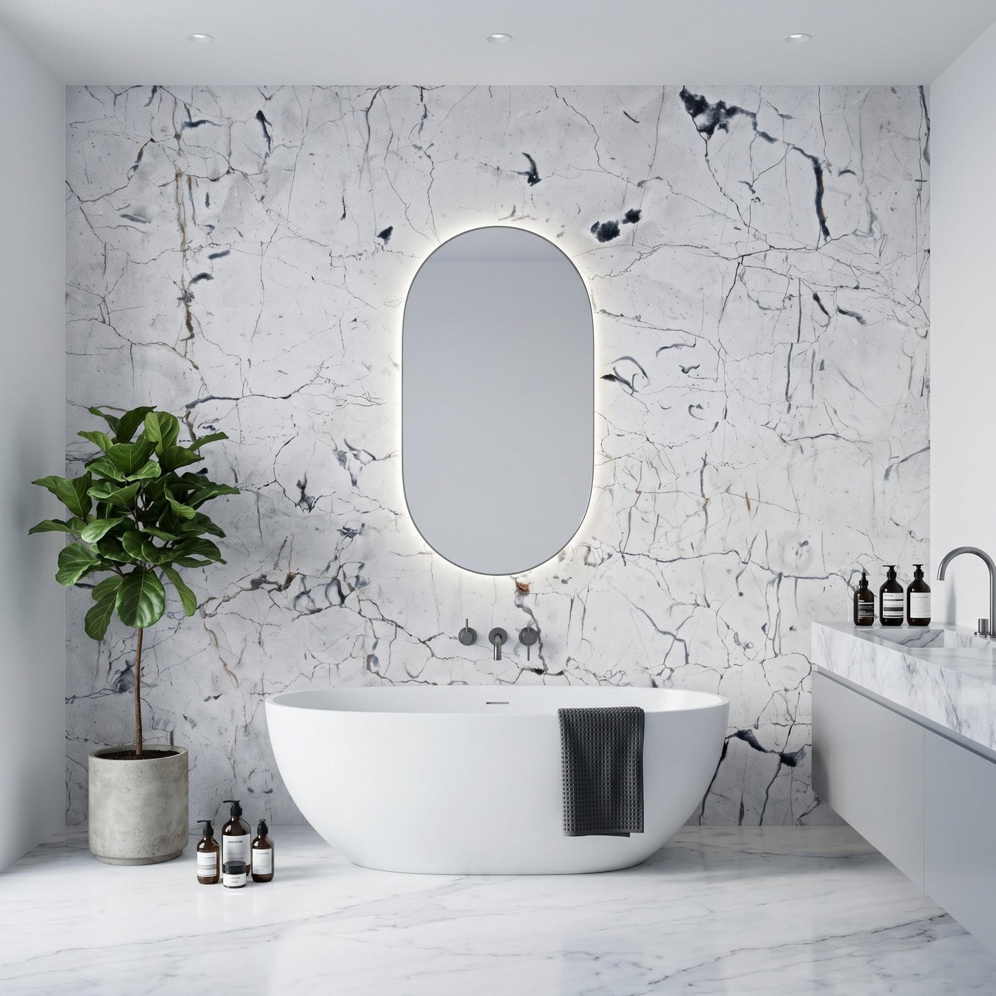White Marble Peel and Stick Wallpaper, Faux Stone Wall Mural, Cracked Marble Texture Removable Wall Art for Living Room-WP0153