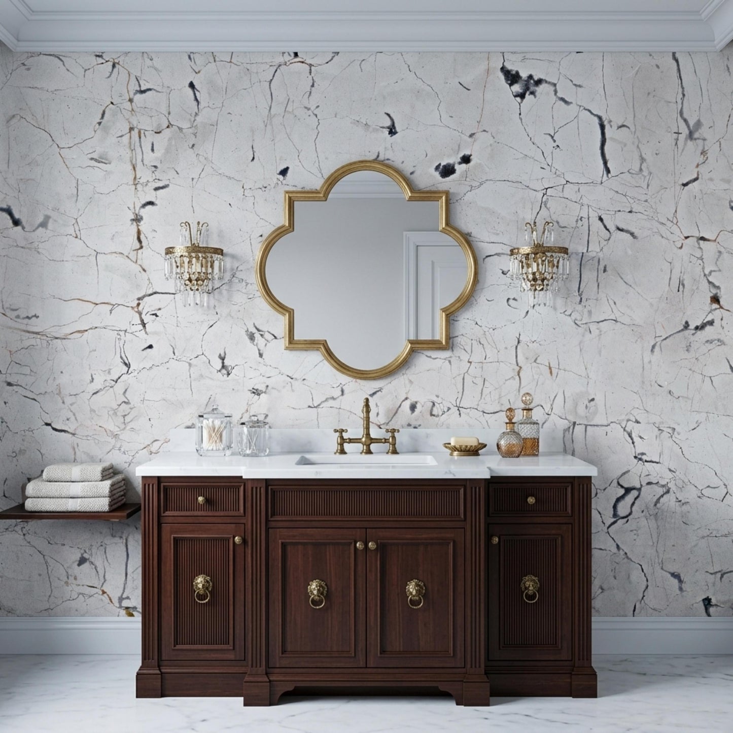 White Marble Peel and Stick Wallpaper, Faux Stone Wall Mural, Cracked Marble Texture Removable Wall Art for Living Room-WP0153