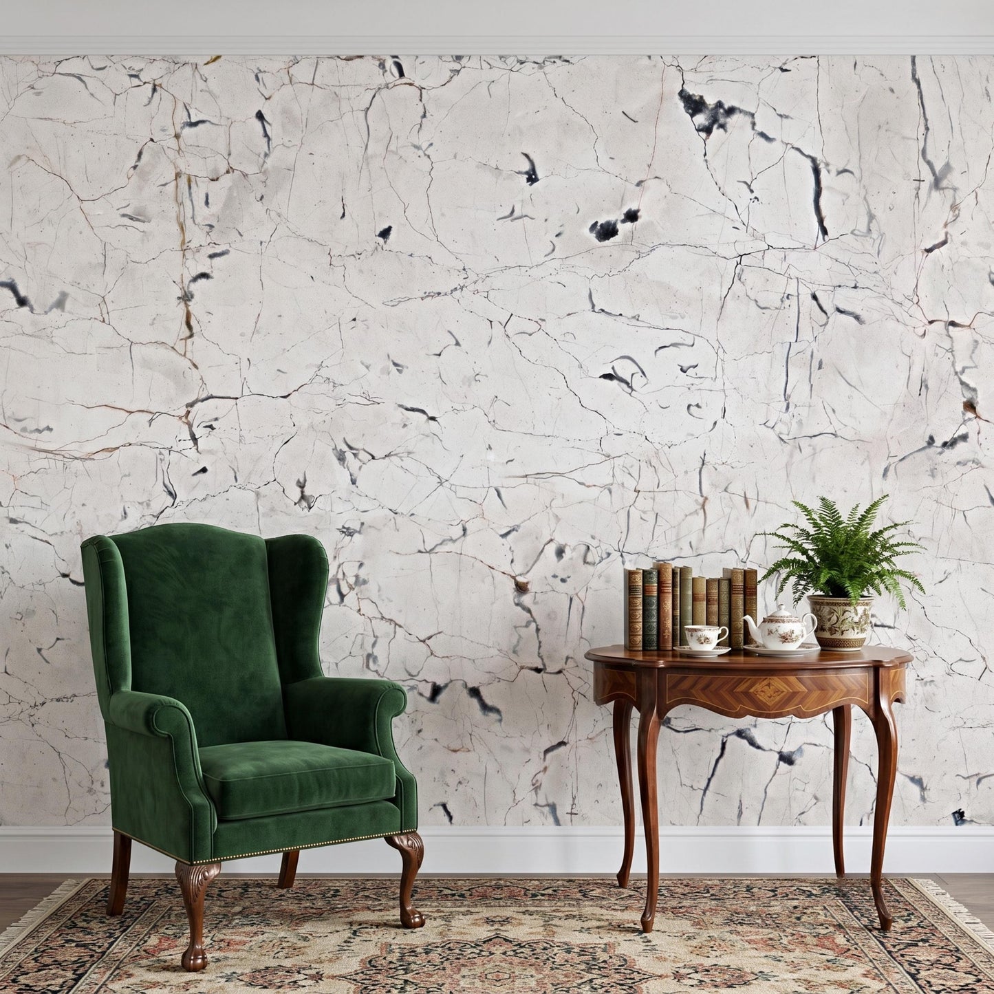 White Marble Peel and Stick Wallpaper, Faux Stone Wall Mural, Cracked Marble Texture Removable Wall Art for Living Room-WP0153