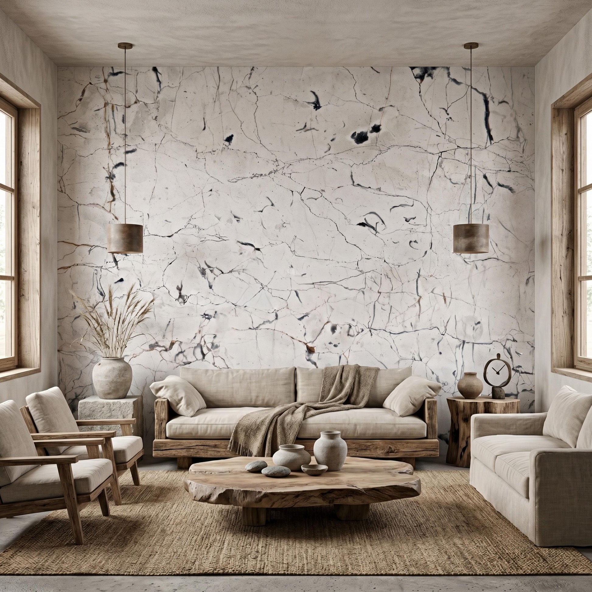 White Marble Peel and Stick Wallpaper, Faux Stone Wall Mural, Cracked Marble Texture Removable Wall Art for Living Room-WP0153