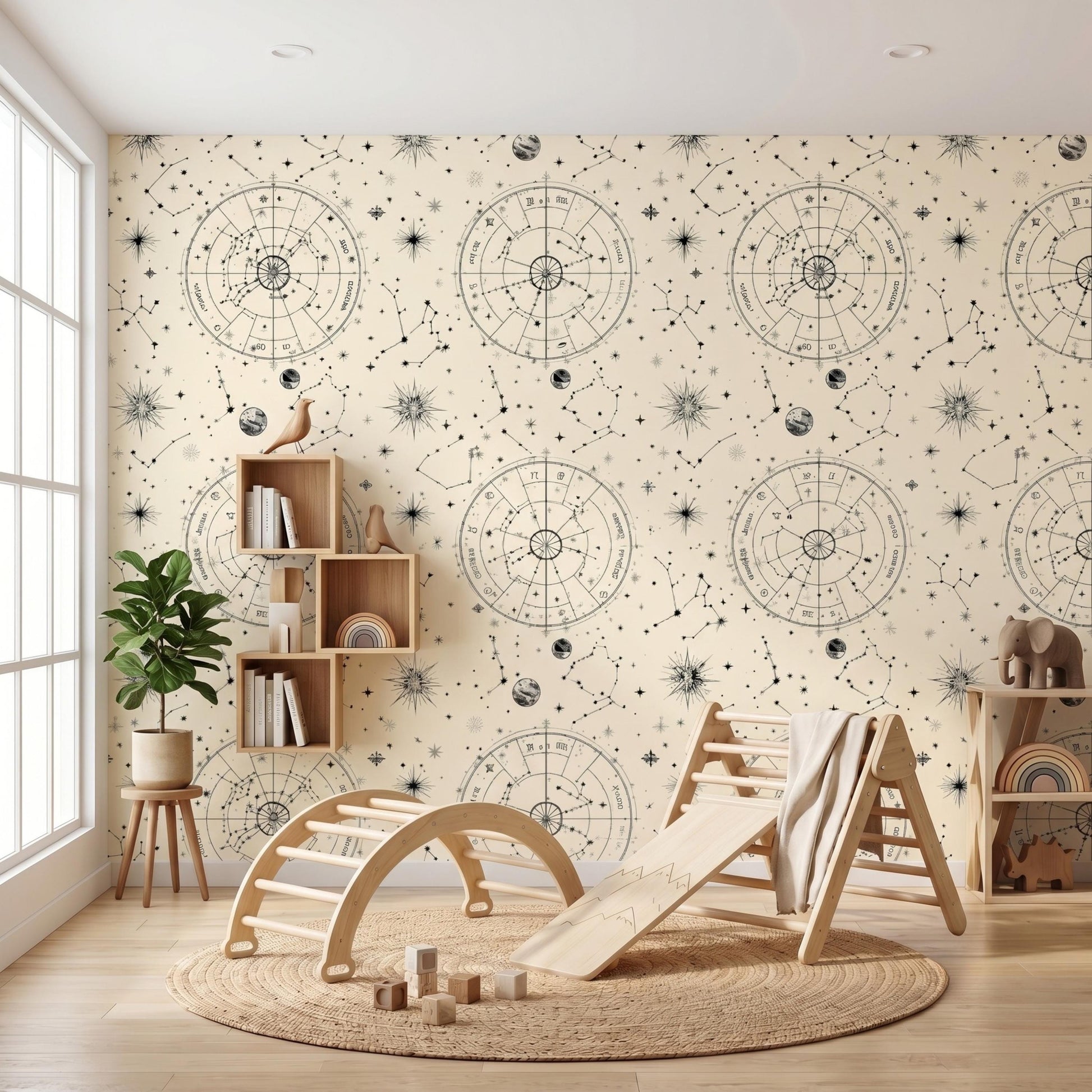 Vintage Celestial Astrology Wallpaper, Zodiac Constellation Star Map Mural, Peel and Stick Room Decor-WP0154