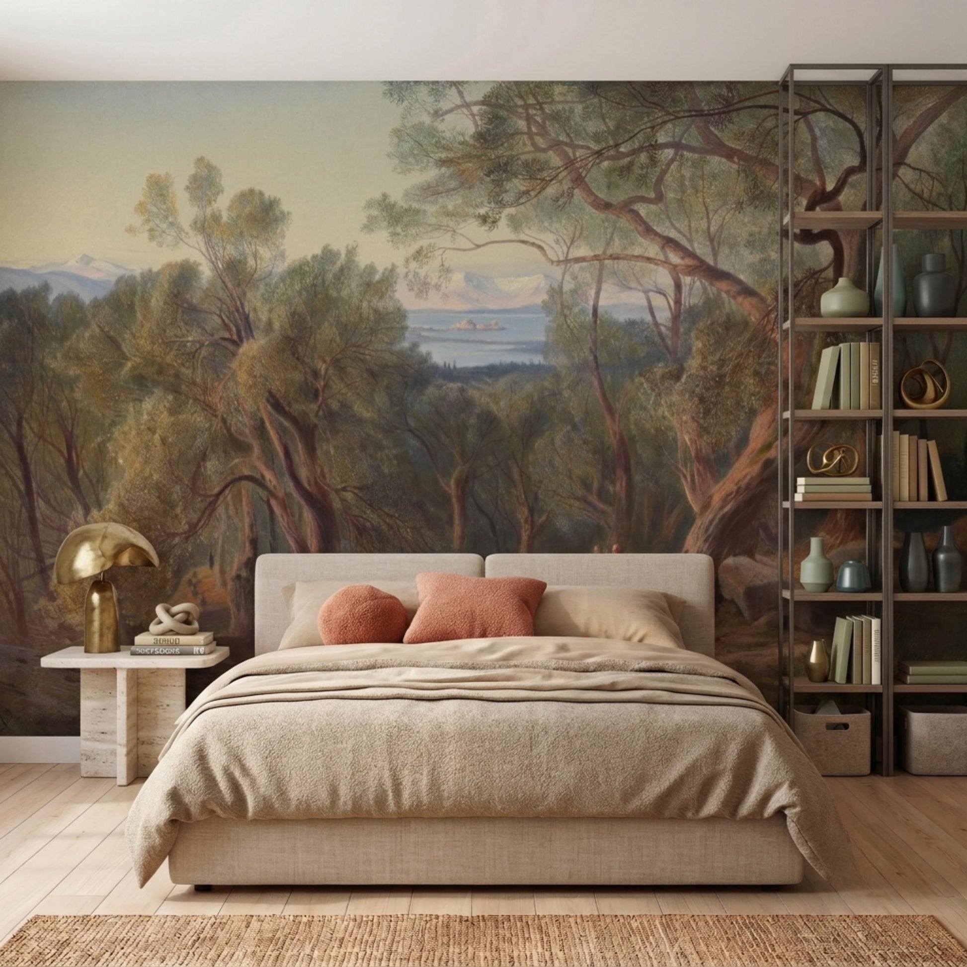 Vintage Tuscany Landscape Peel and Stick Wallpaper, Antique Scenic Wall Mural, Moody Renaissance Oil Painting, Removable Wall Decor-WP0130