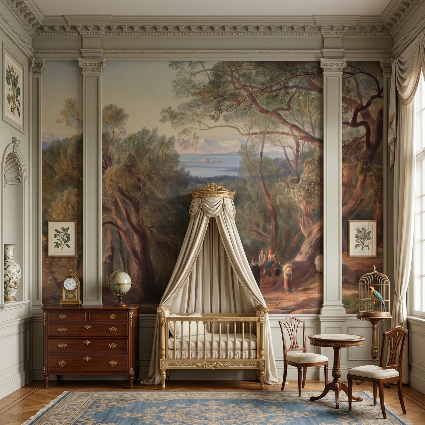 Vintage Tuscany Landscape Peel and Stick Wallpaper, Antique Scenic Wall Mural, Moody Renaissance Oil Painting, Removable Wall Decor-WP0130