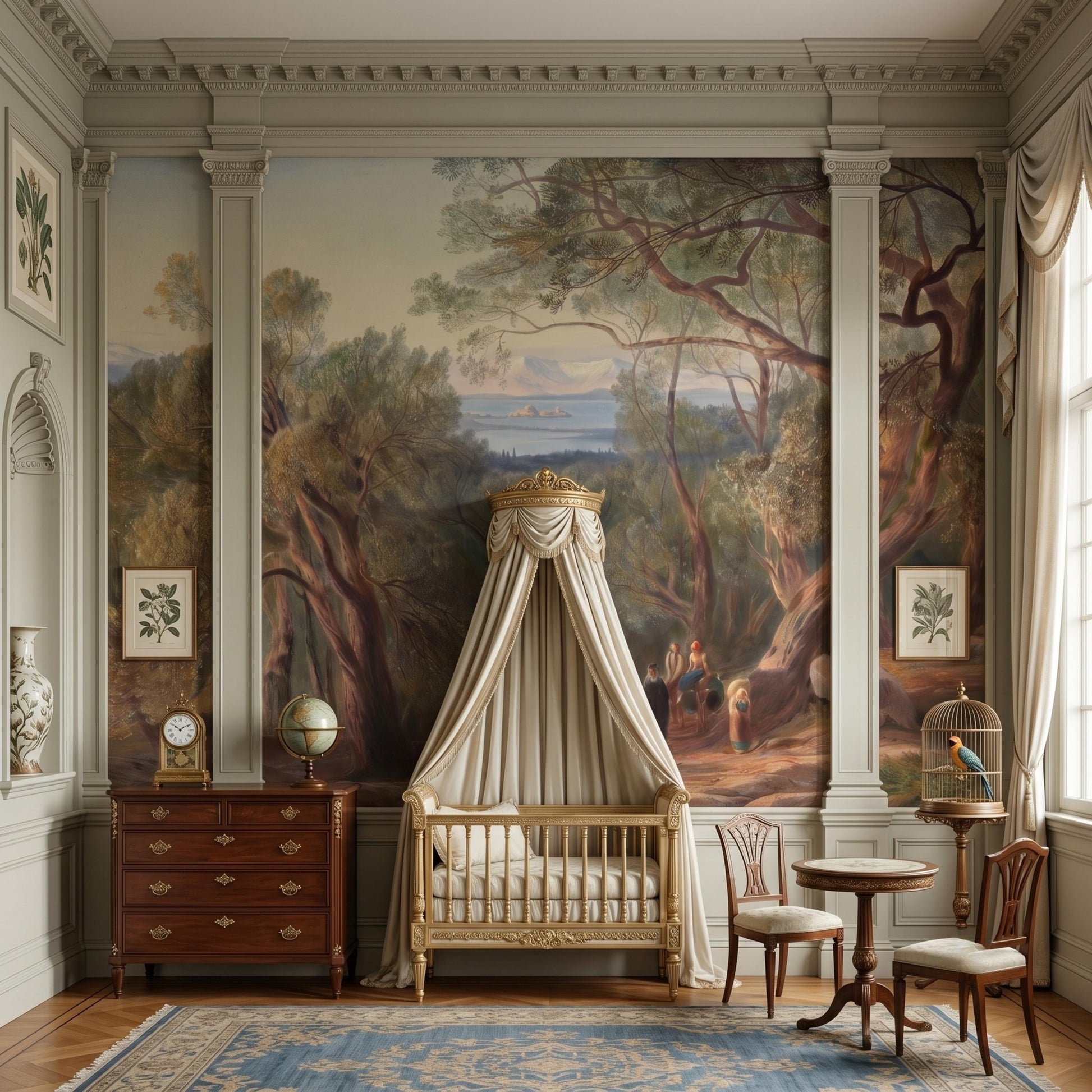 Vintage Tuscany Landscape Peel and Stick Wallpaper, Antique Scenic Wall Mural, Moody Renaissance Oil Painting, Removable Wall Decor-WP0130
