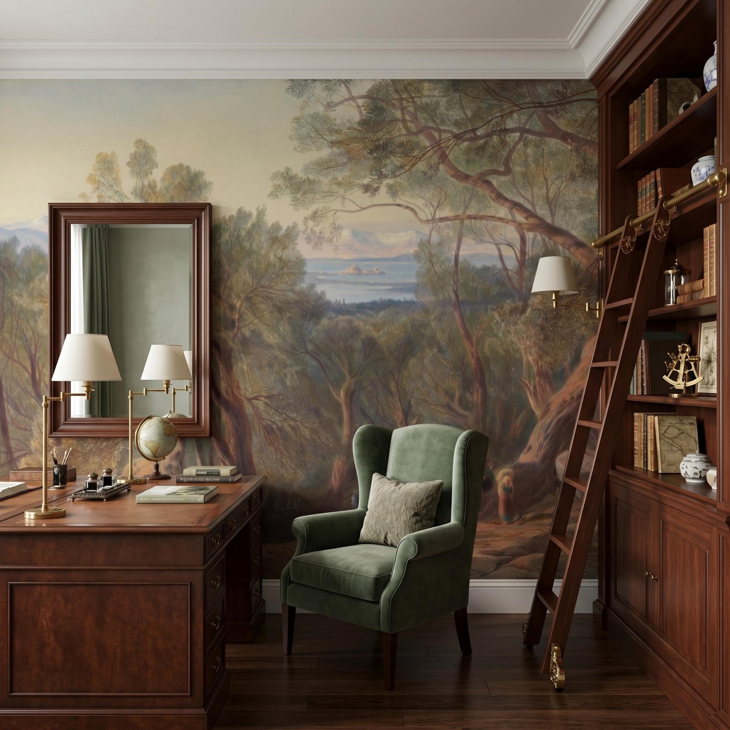 Vintage Tuscany Landscape Peel and Stick Wallpaper, Antique Scenic Wall Mural, Moody Renaissance Oil Painting, Removable Wall Decor-WP0130