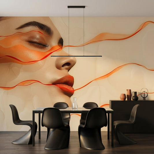 Abstract Female Portrait Modern Wall Mural, Beauty Salon Decor, Aesthetic Studio Wallpaper, Minimalist Makeup Room Art-WP0138