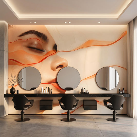 Abstract Female Portrait Modern Wall Mural, Beauty Salon Decor, Aesthetic Studio Wallpaper, Minimalist Makeup Room Art-WP0138