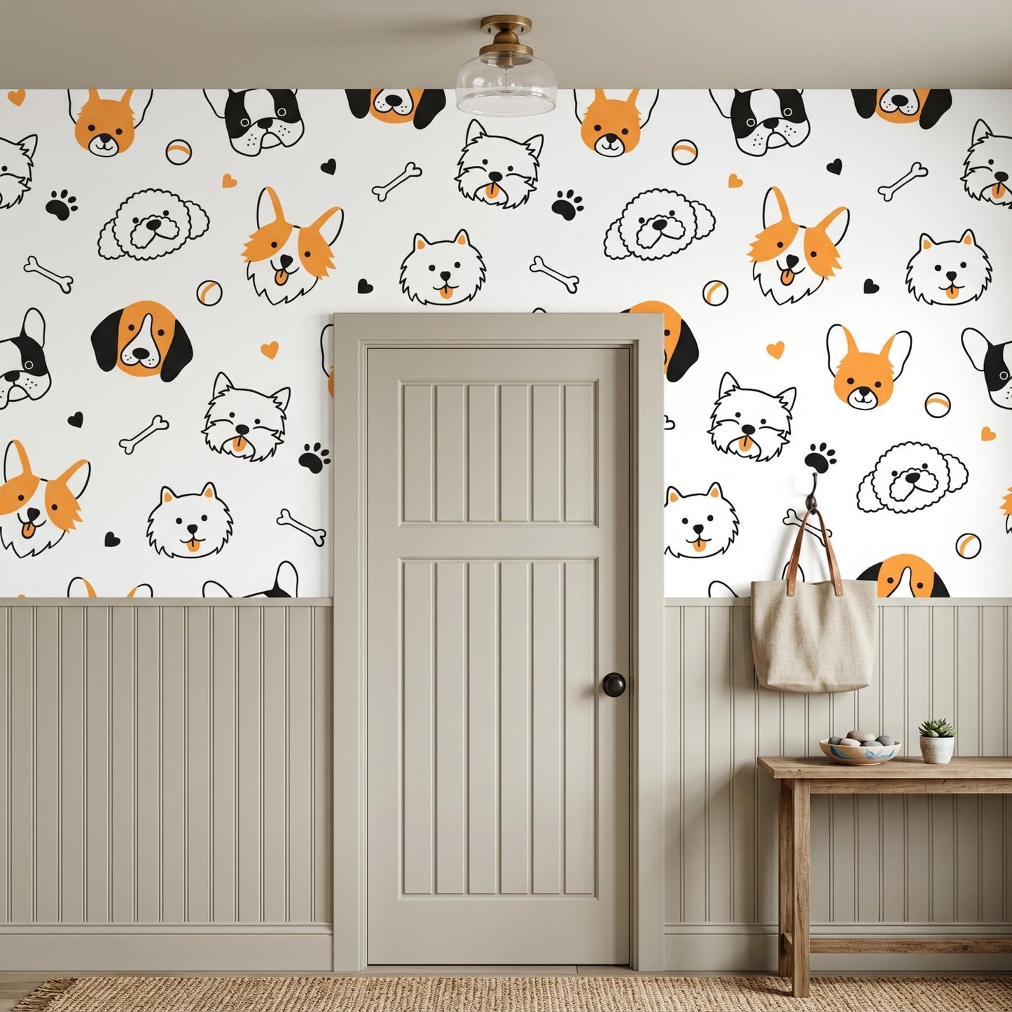 Cute Dog Peel and Stick Wallpaper, Puppy Pattern Nursery Decor, Removable Kids Room Wall Mural-WP0143