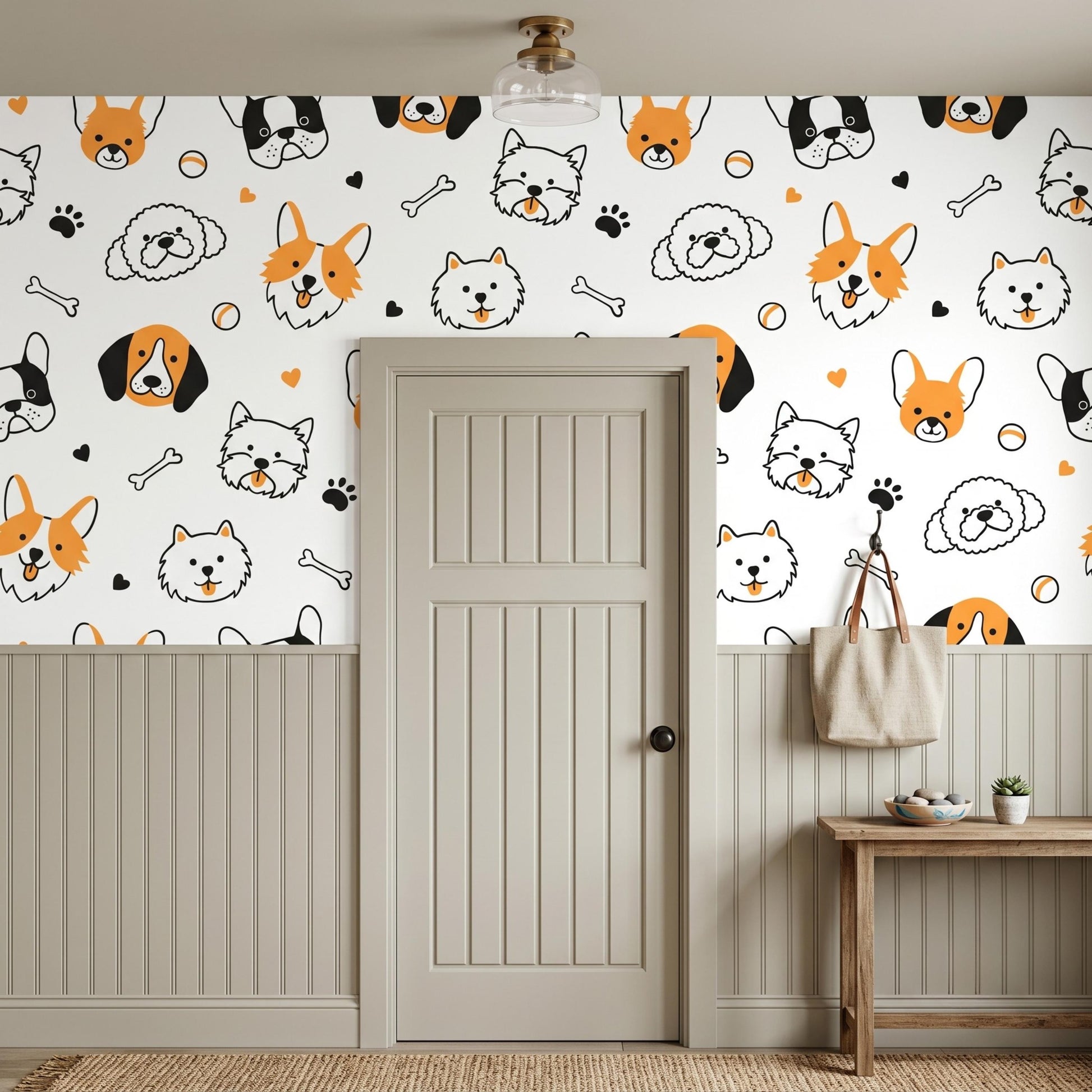 Cute Dog Peel and Stick Wallpaper, Puppy Pattern Nursery Decor, Removable Kids Room Wall Mural-WP0143