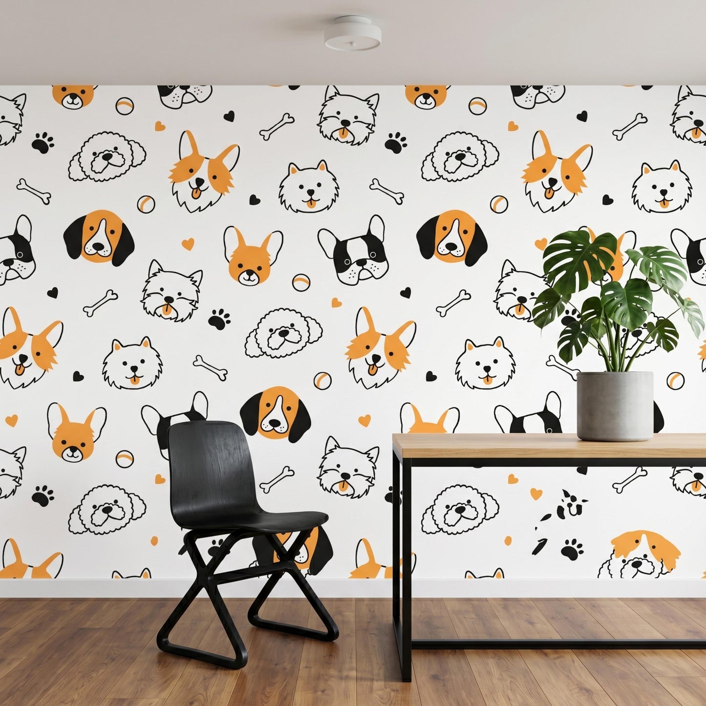 Cute Dog Peel and Stick Wallpaper, Puppy Pattern Nursery Decor, Removable Kids Room Wall Mural-WP0143