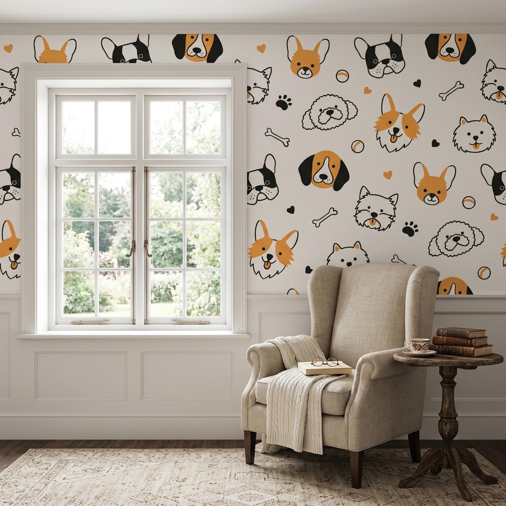 Cute Dog Peel and Stick Wallpaper, Puppy Pattern Nursery Decor, Removable Kids Room Wall Mural-WP0143