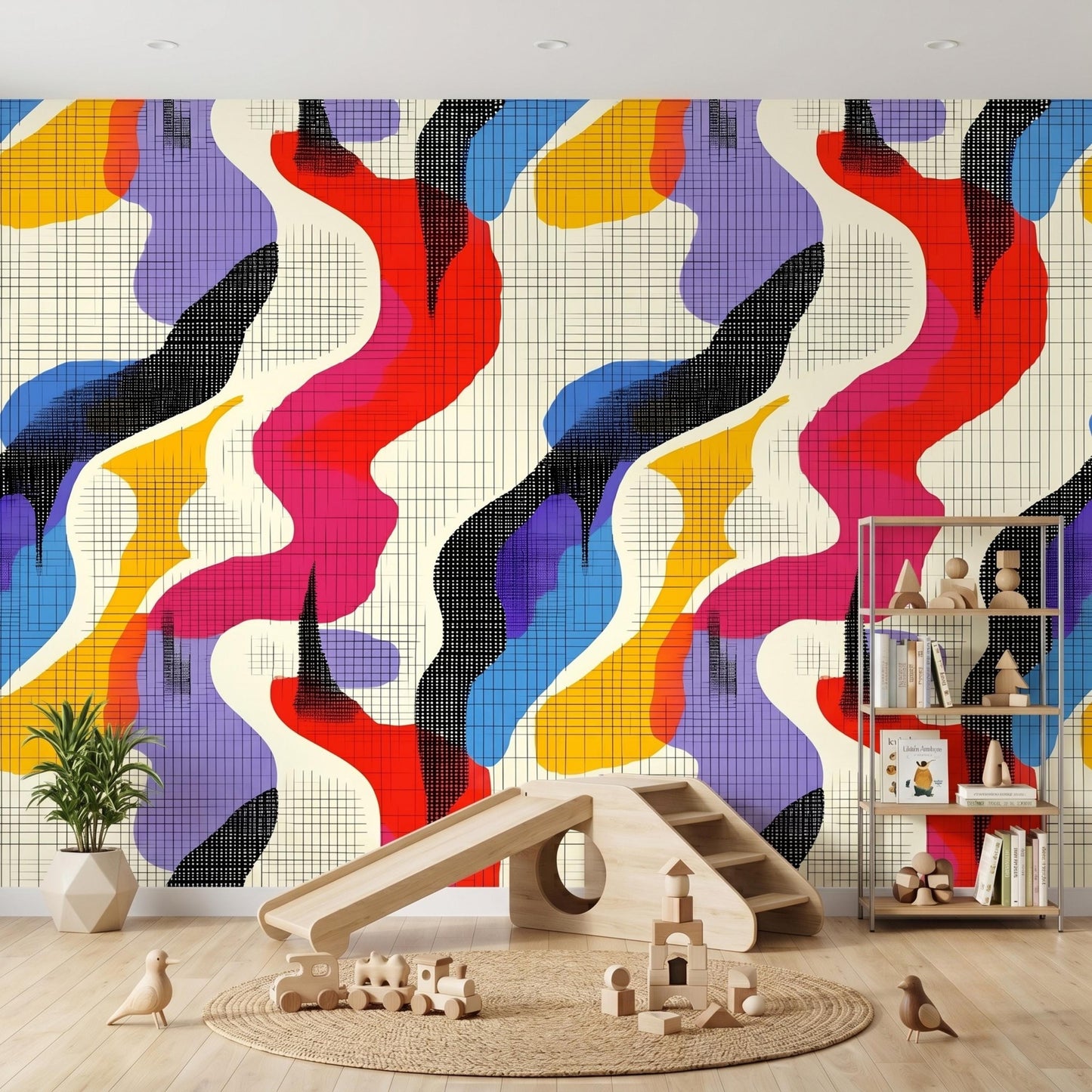 Colorful Abstract Pop Art Wallpaper, Peel and Stick Retro Wall Mural, Funky Memphis Design Room Decor-WP0146