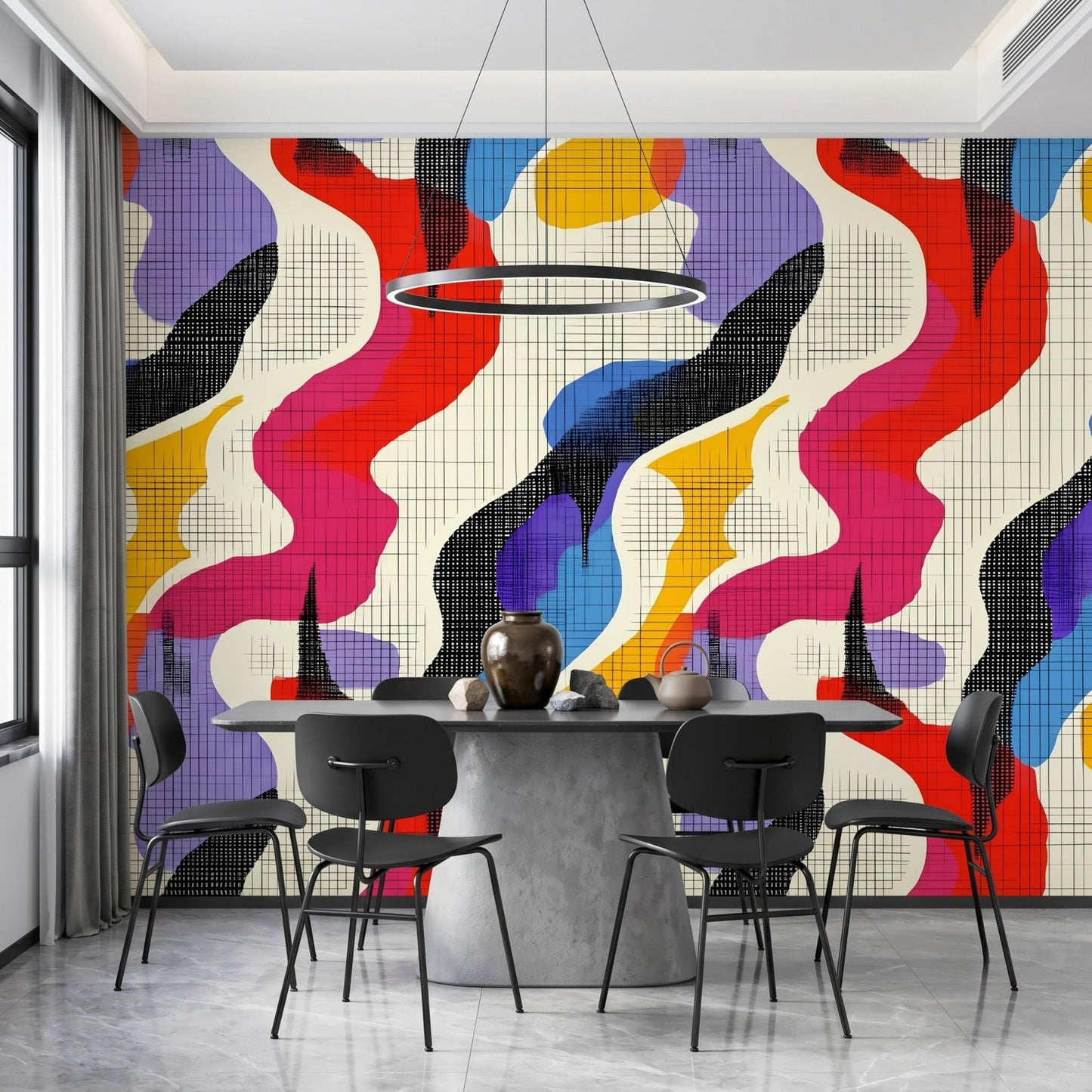 Colorful Abstract Pop Art Wallpaper, Peel and Stick Retro Wall Mural, Funky Memphis Design Room Decor-WP0146