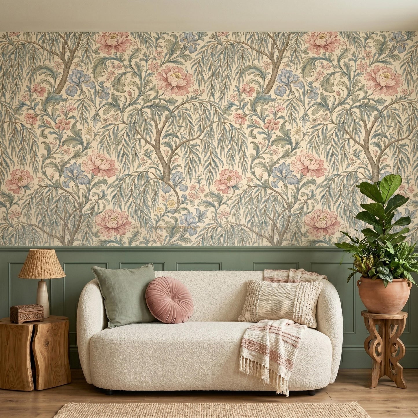 Vintage Floral Peel and Stick Wallpaper, Botanical William Morris Style Removable Wall Mural-WP0148