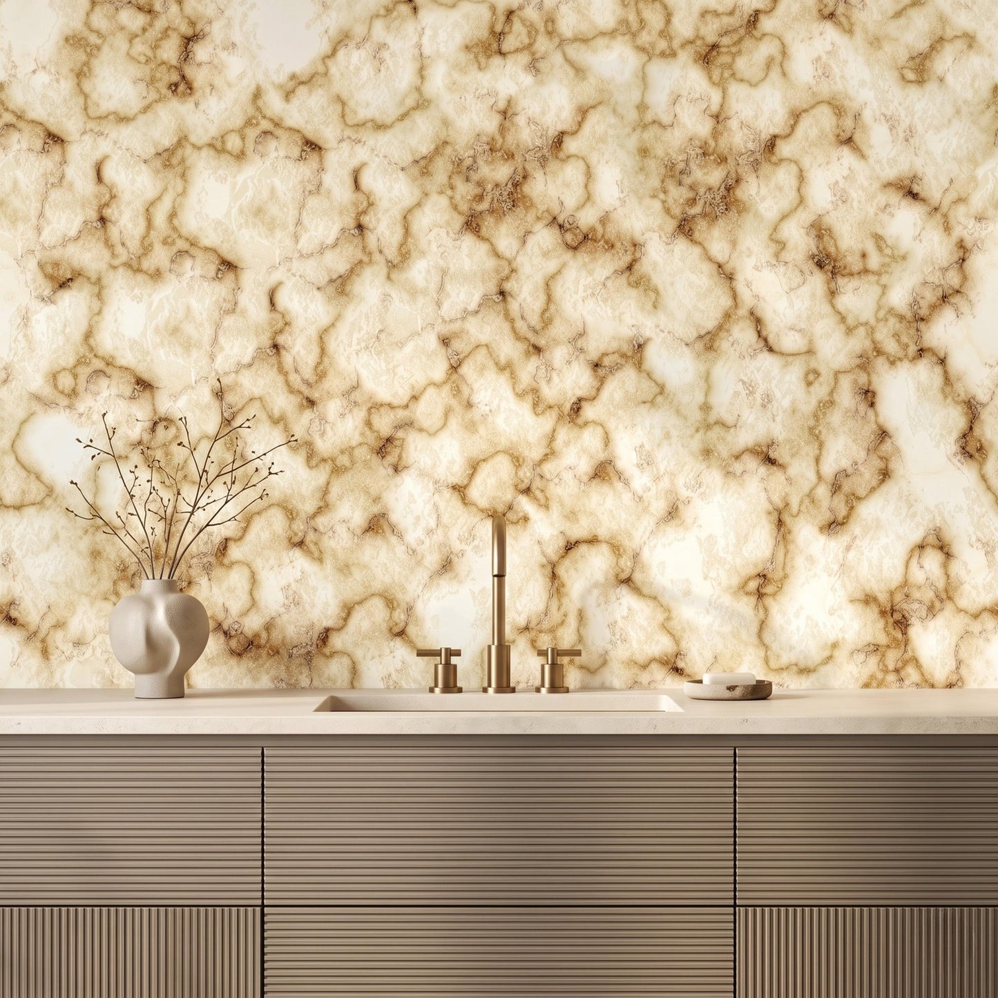 Brown Marble Peel and Stick Wallpaper, Luxury Stone Wall Mural, Removable Decor -WP0159