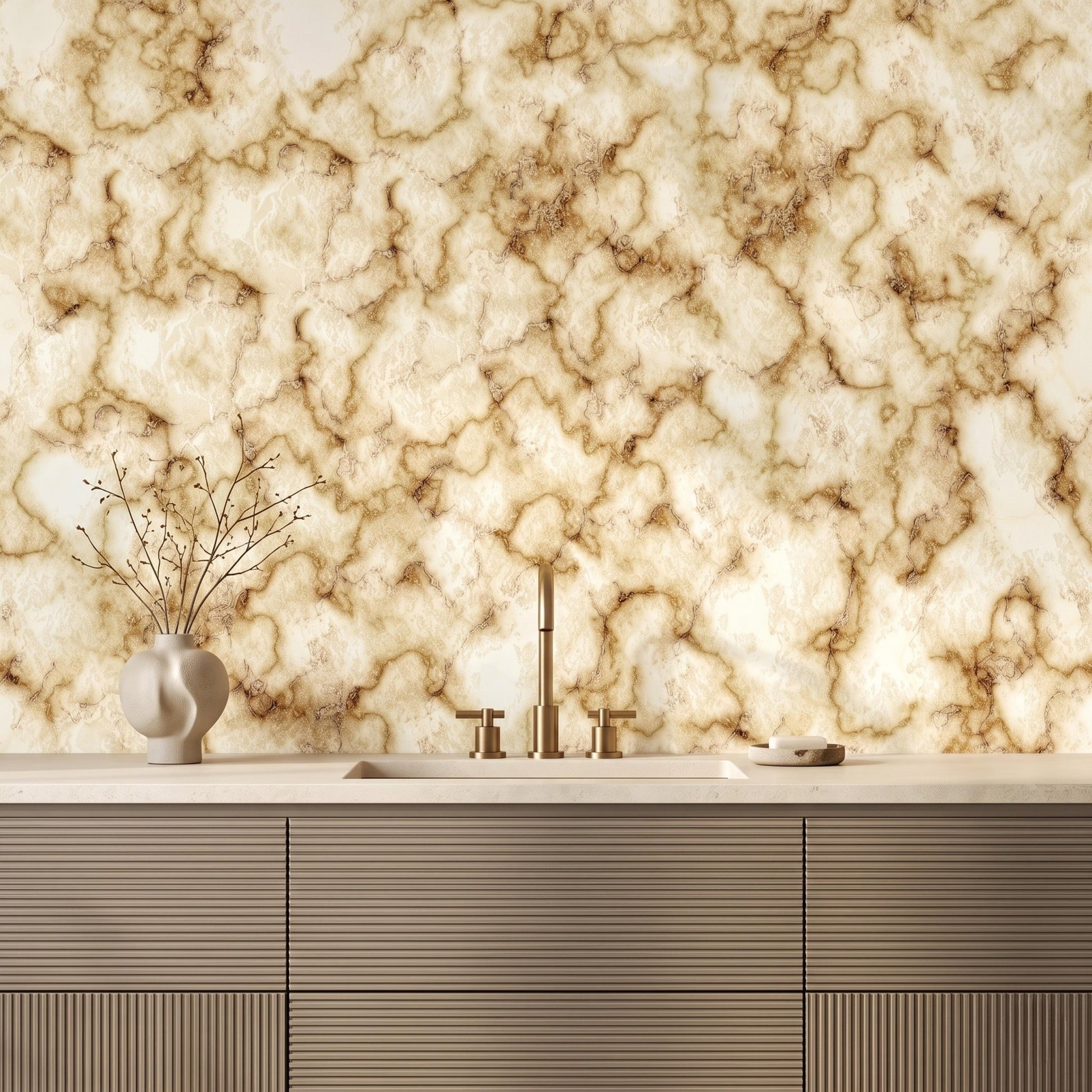 Brown Marble Peel and Stick Wallpaper, Luxury Stone Wall Mural, Removable Decor -WP0159
