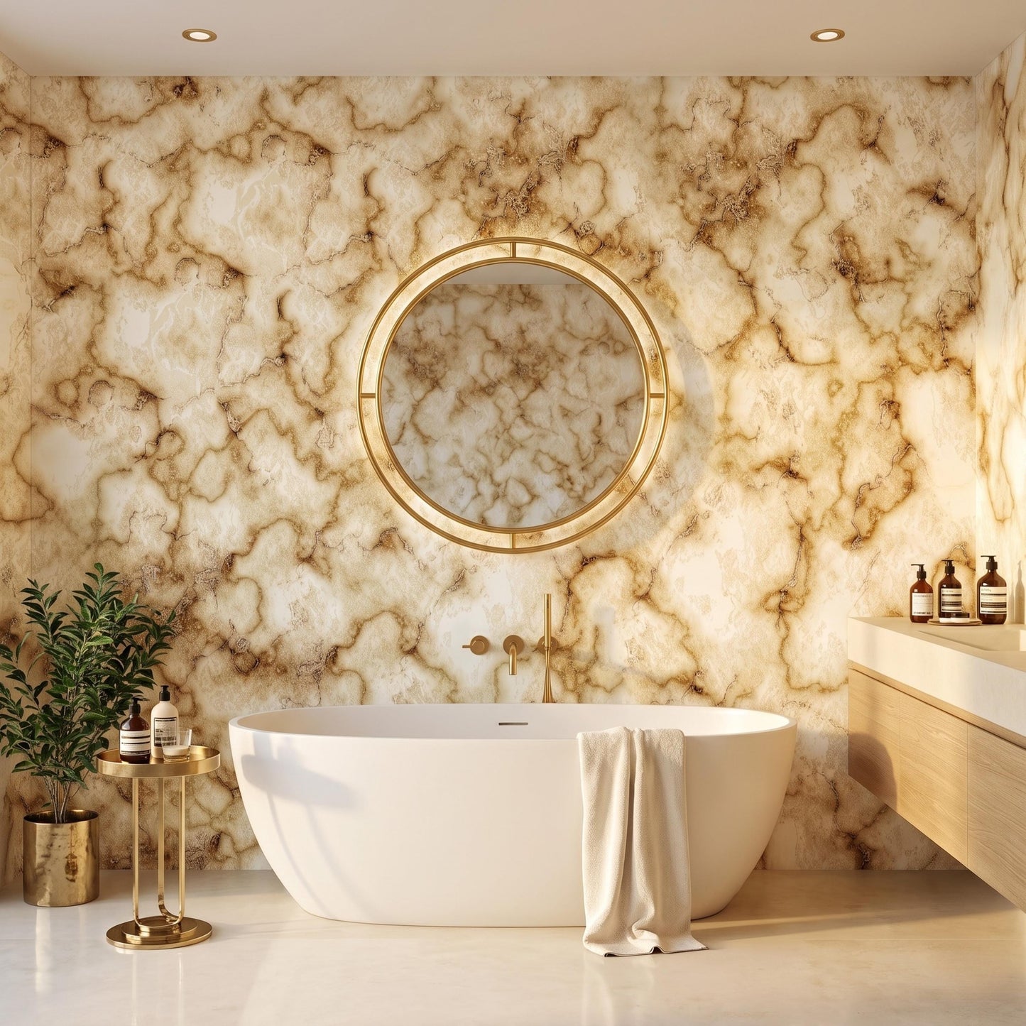 Brown Marble Peel and Stick Wallpaper, Luxury Stone Wall Mural, Removable Decor -WP0159