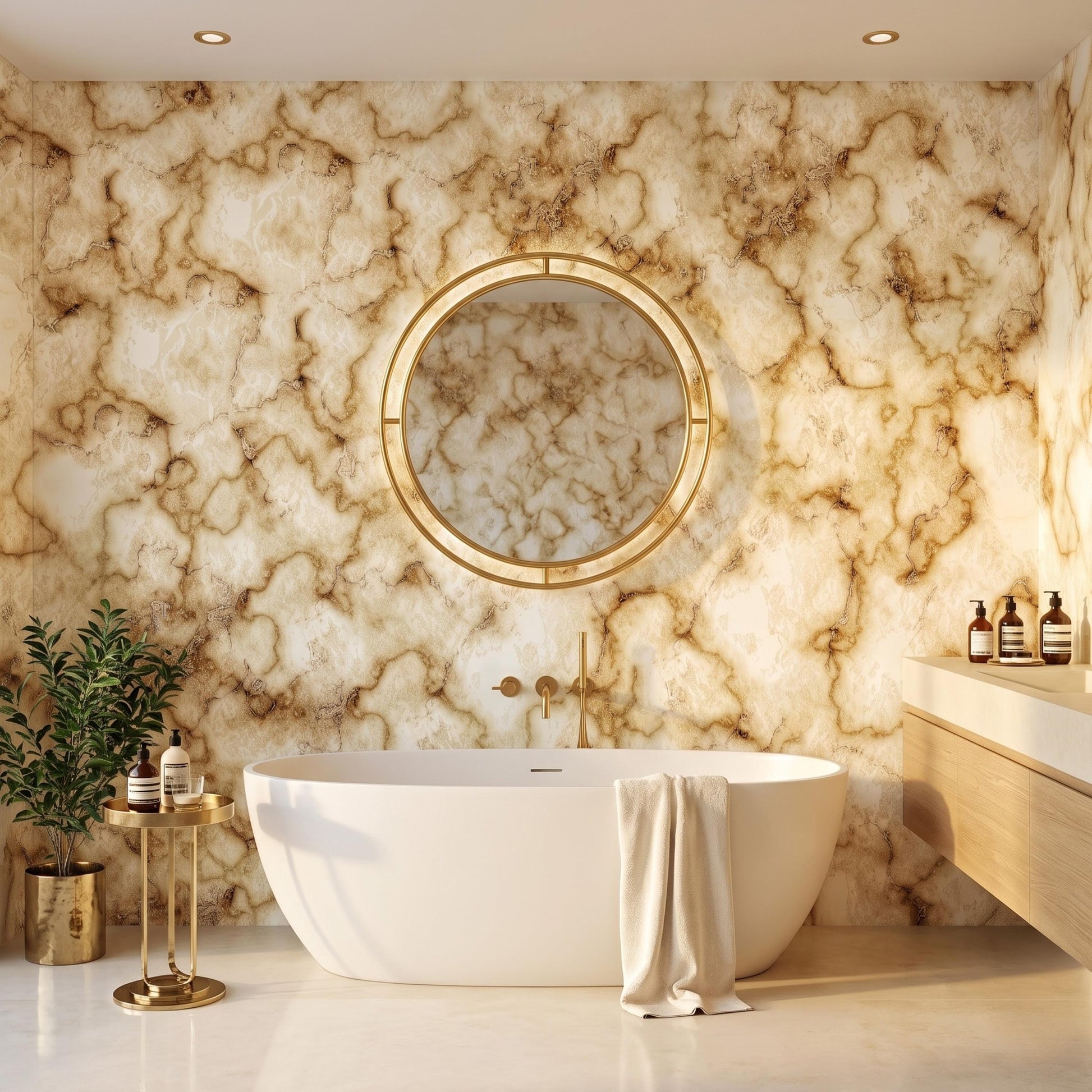 Brown Marble Peel and Stick Wallpaper, Luxury Stone Wall Mural, Removable Decor -WP0159