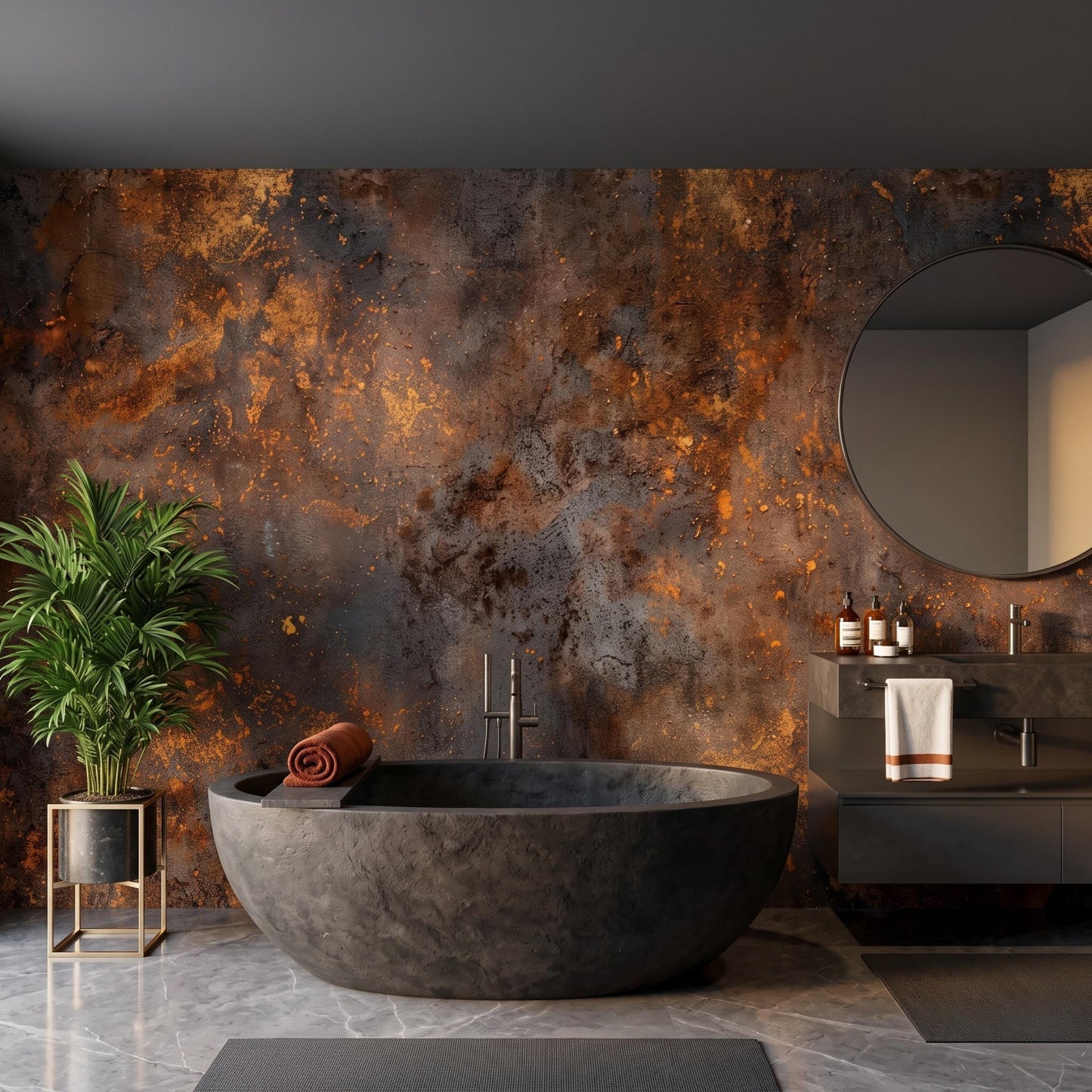 Rusted Metal Wallpaper: Distressed Copper Texture Peel and Stick Wall Decor -WP0160