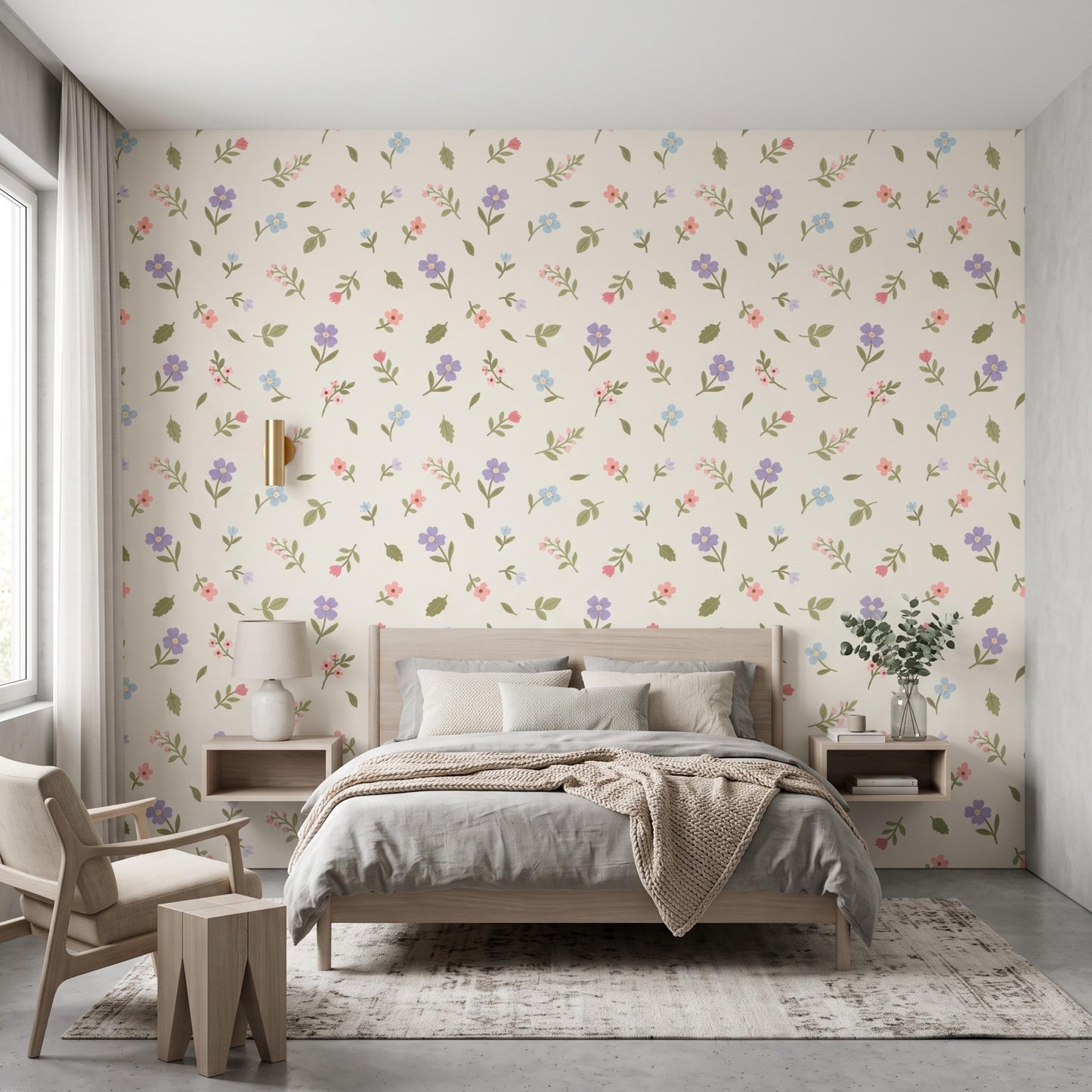 Pink Ditsy Floral Wallpaper, Peel and Stick or Traditional Removable Wall Decor-WP0161