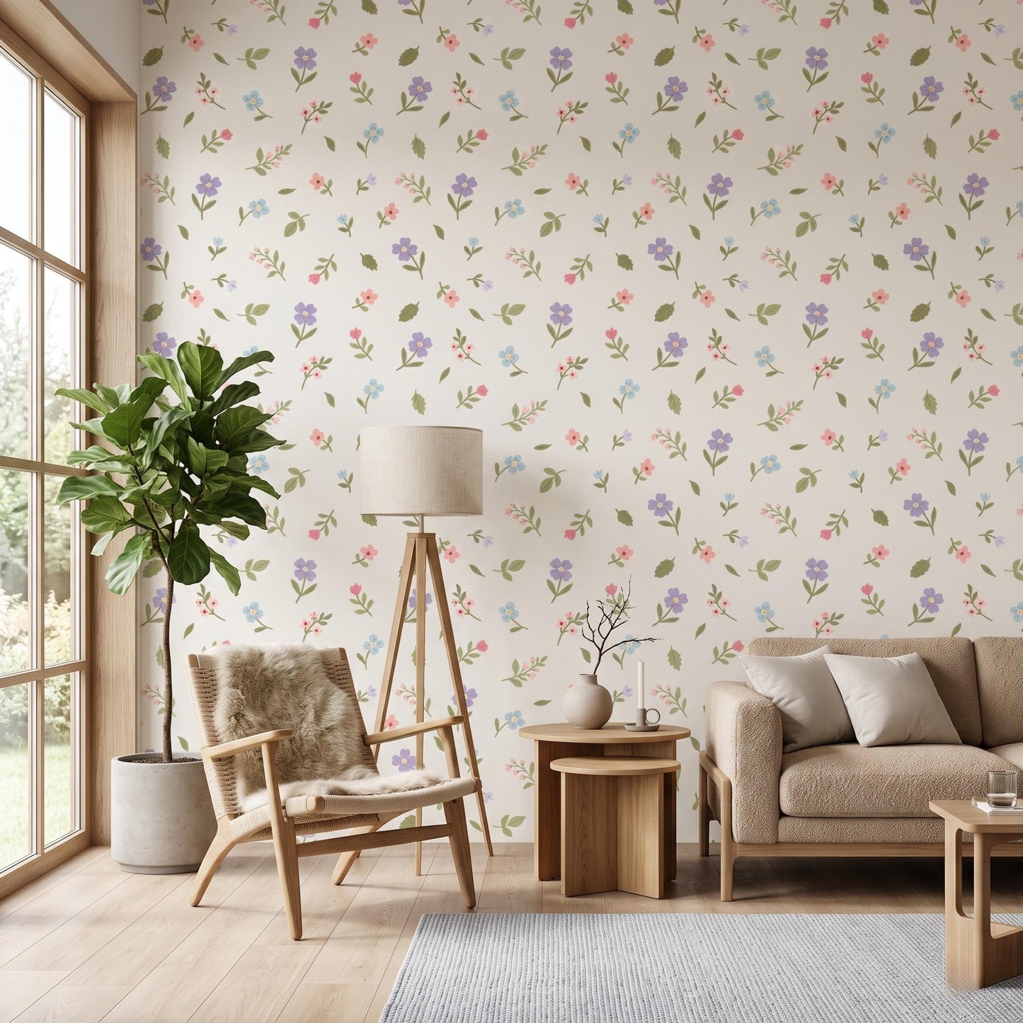 Pink Ditsy Floral Wallpaper, Peel and Stick or Traditional Removable Wall Decor-WP0161