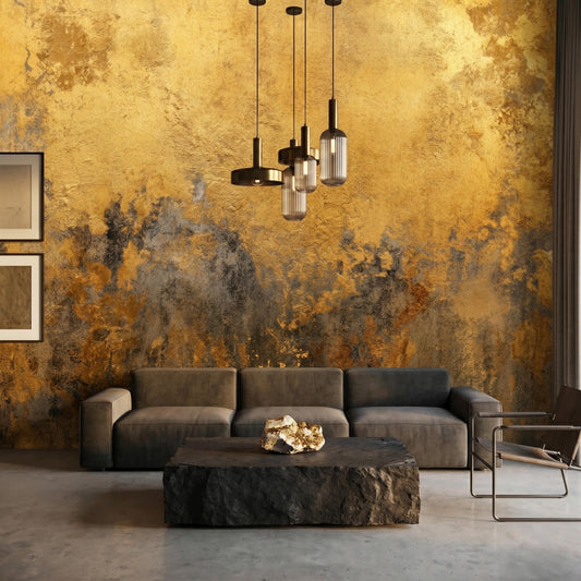Abstract Gold Industrial Wallpaper, Peel and Stick Wabi Sabi Wall Mural, Luxury Metallic Grunge Decor, Modern Living Room Art-WP0151