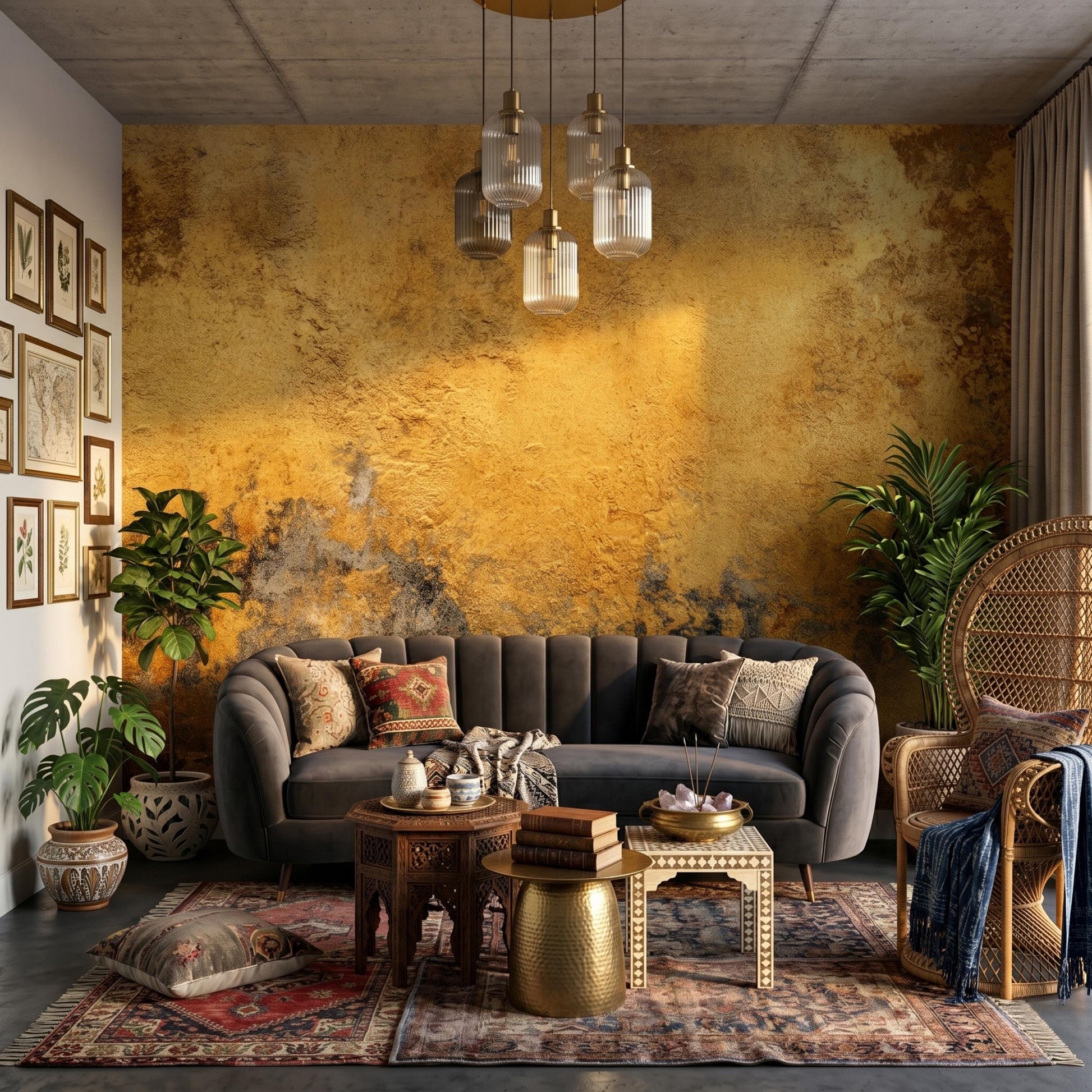 Abstract Gold Industrial Wallpaper, Peel and Stick Wabi Sabi Wall Mural, Luxury Metallic Grunge Decor, Modern Living Room Art-WP0151