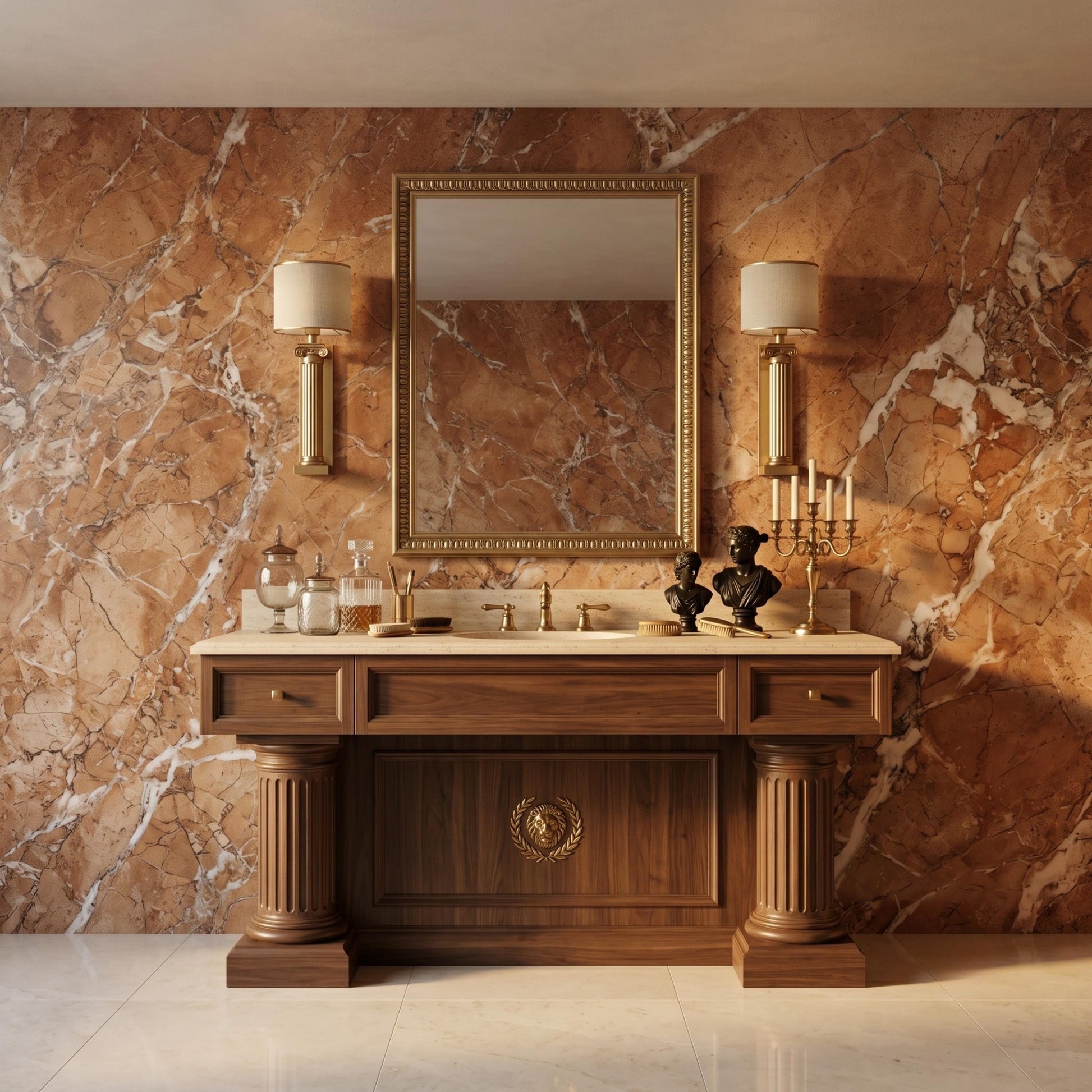 Brown Marble Peel and Stick Wallpaper, Copper Stone Texture Wall Mural, Luxury Removable Wall Decor for Living Room-WP0152
