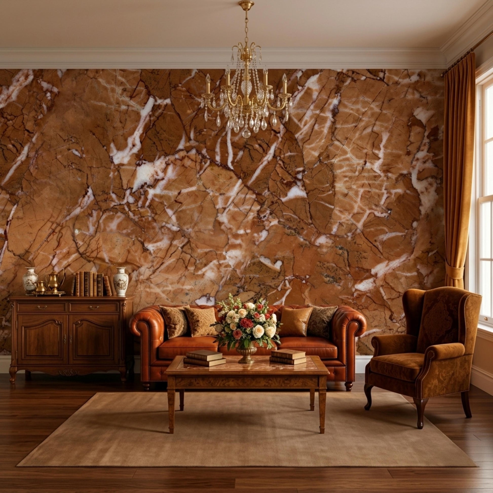 Brown Marble Peel and Stick Wallpaper, Copper Stone Texture Wall Mural, Luxury Removable Wall Decor for Living Room-WP0152
