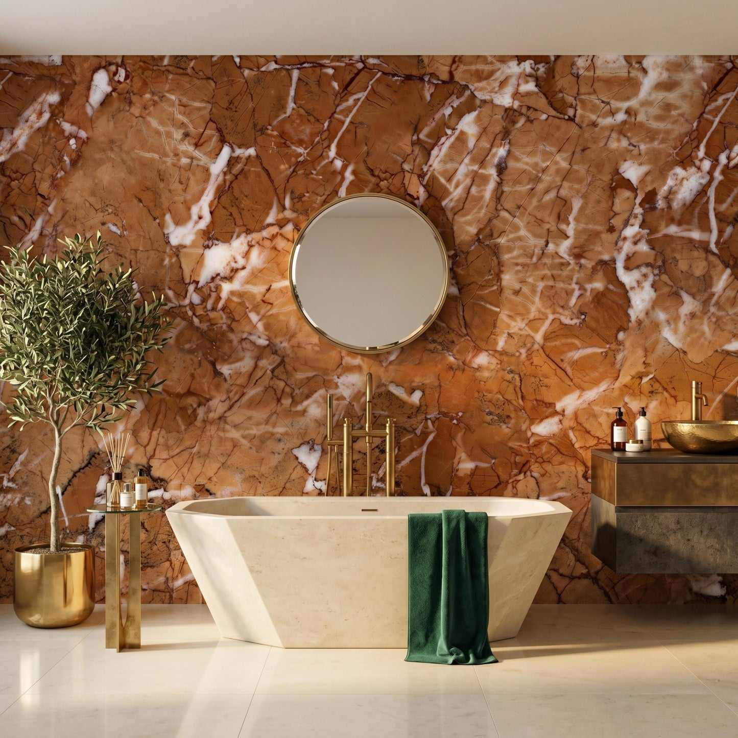 Brown Marble Peel and Stick Wallpaper, Copper Stone Texture Wall Mural, Luxury Removable Wall Decor for Living Room-WP0152