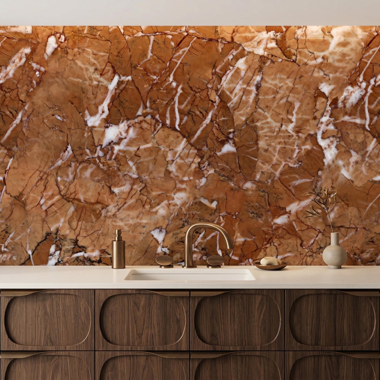 Brown Marble Peel and Stick Wallpaper, Copper Stone Texture Wall Mural, Luxury Removable Wall Decor for Living Room-WP0152