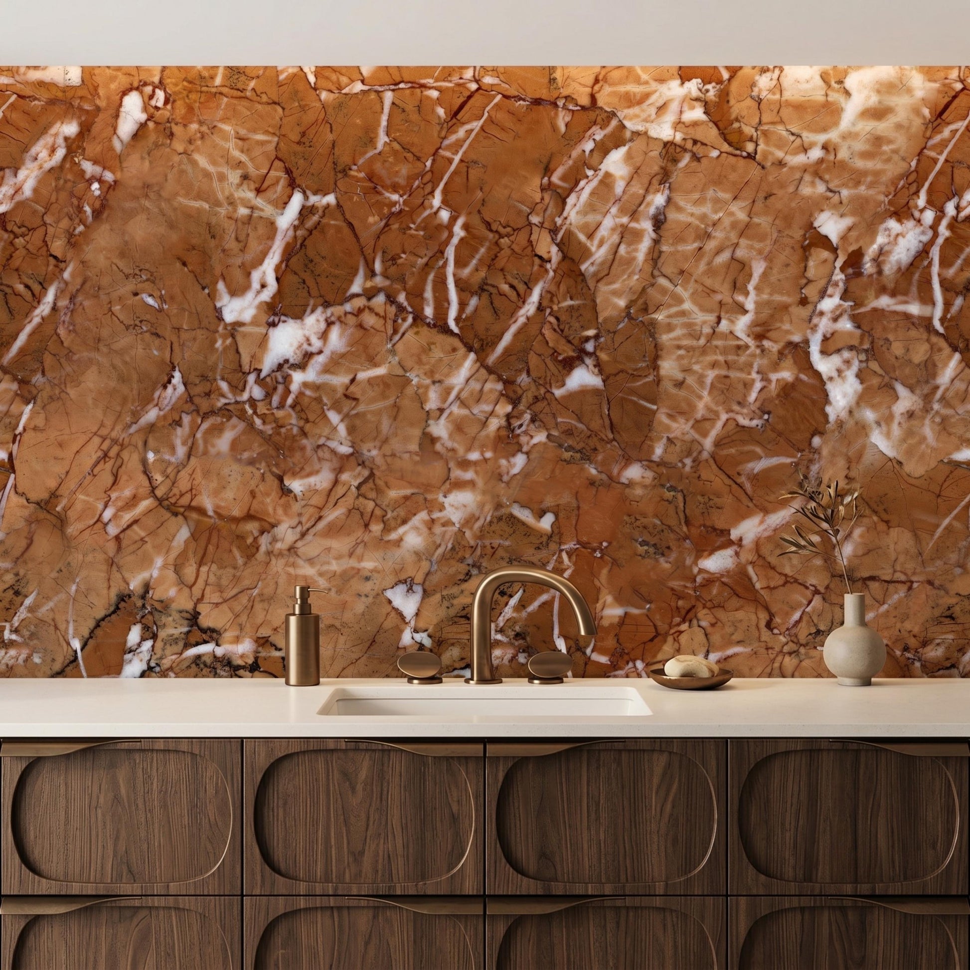 Brown Marble Peel and Stick Wallpaper, Copper Stone Texture Wall Mural, Luxury Removable Wall Decor for Living Room-WP0152