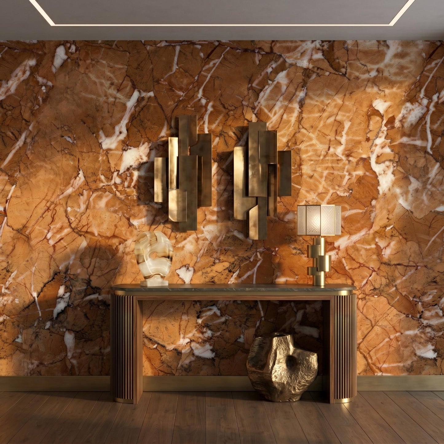 Brown Marble Peel and Stick Wallpaper, Copper Stone Texture Wall Mural, Luxury Removable Wall Decor for Living Room-WP0152