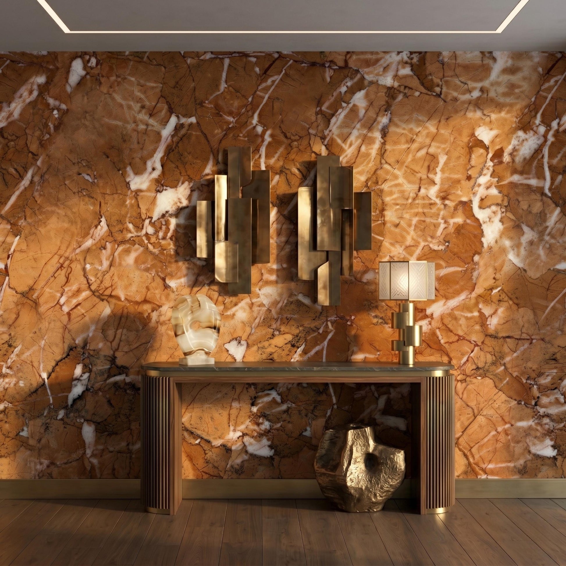 Brown Marble Peel and Stick Wallpaper, Copper Stone Texture Wall Mural, Luxury Removable Wall Decor for Living Room-WP0152