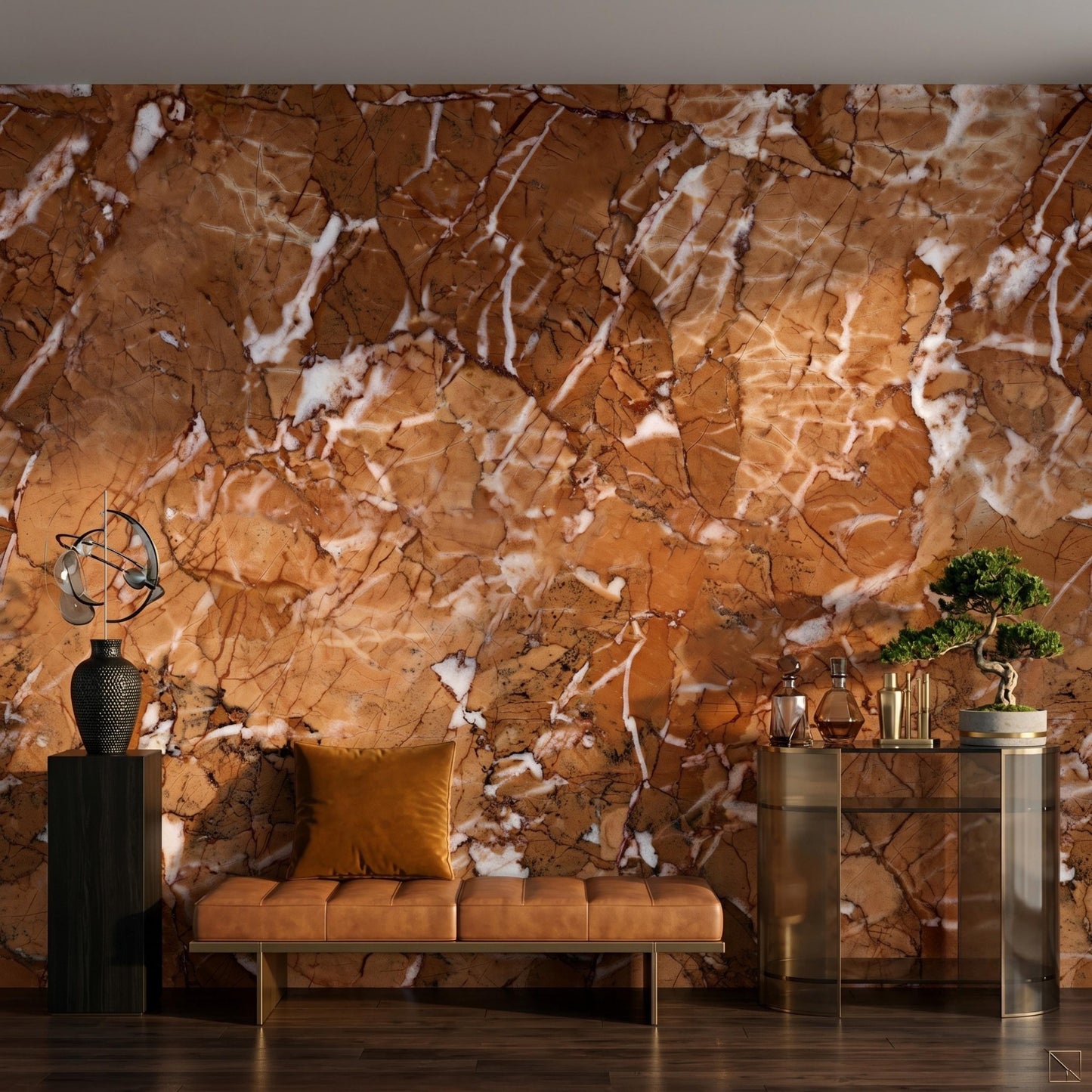 Brown Marble Peel and Stick Wallpaper, Copper Stone Texture Wall Mural, Luxury Removable Wall Decor for Living Room-WP0152