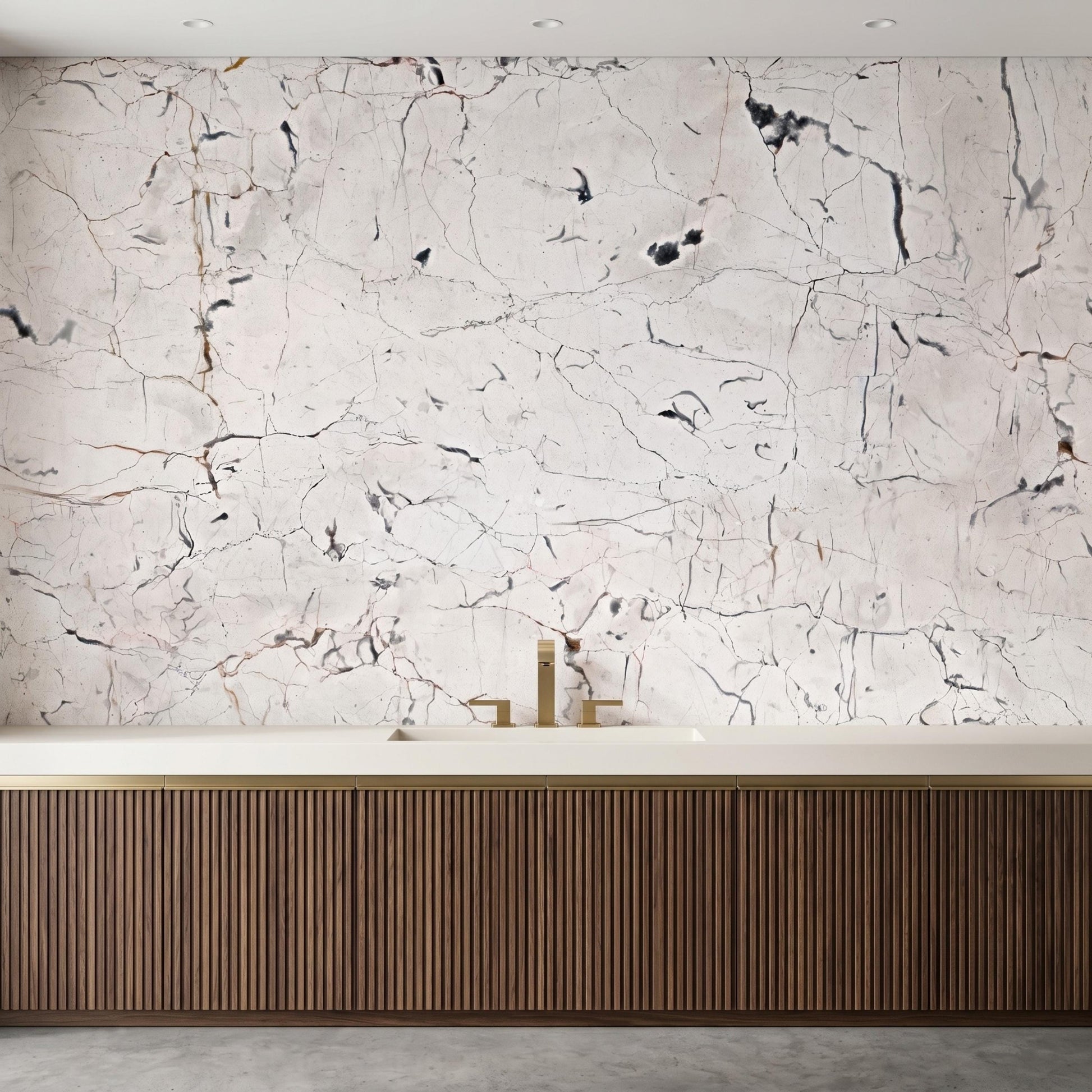 White Marble Peel and Stick Wallpaper, Faux Stone Wall Mural, Cracked Marble Texture Removable Wall Art for Living Room-WP0153