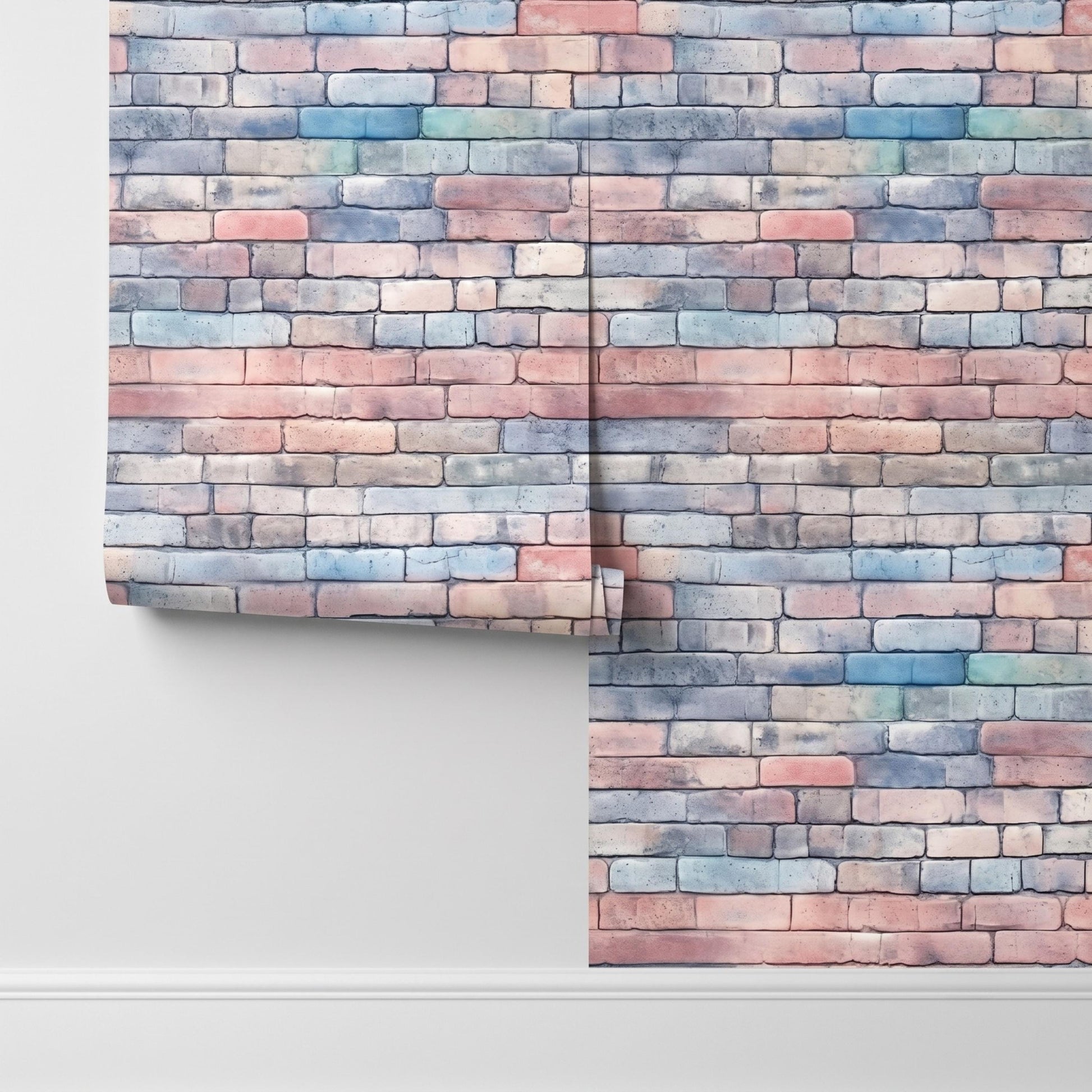 Pastel Watercolor Brick Wallpaper Mural, Soft Faux Brick Wall Decal, Minimalist Home Decor-WP0165
