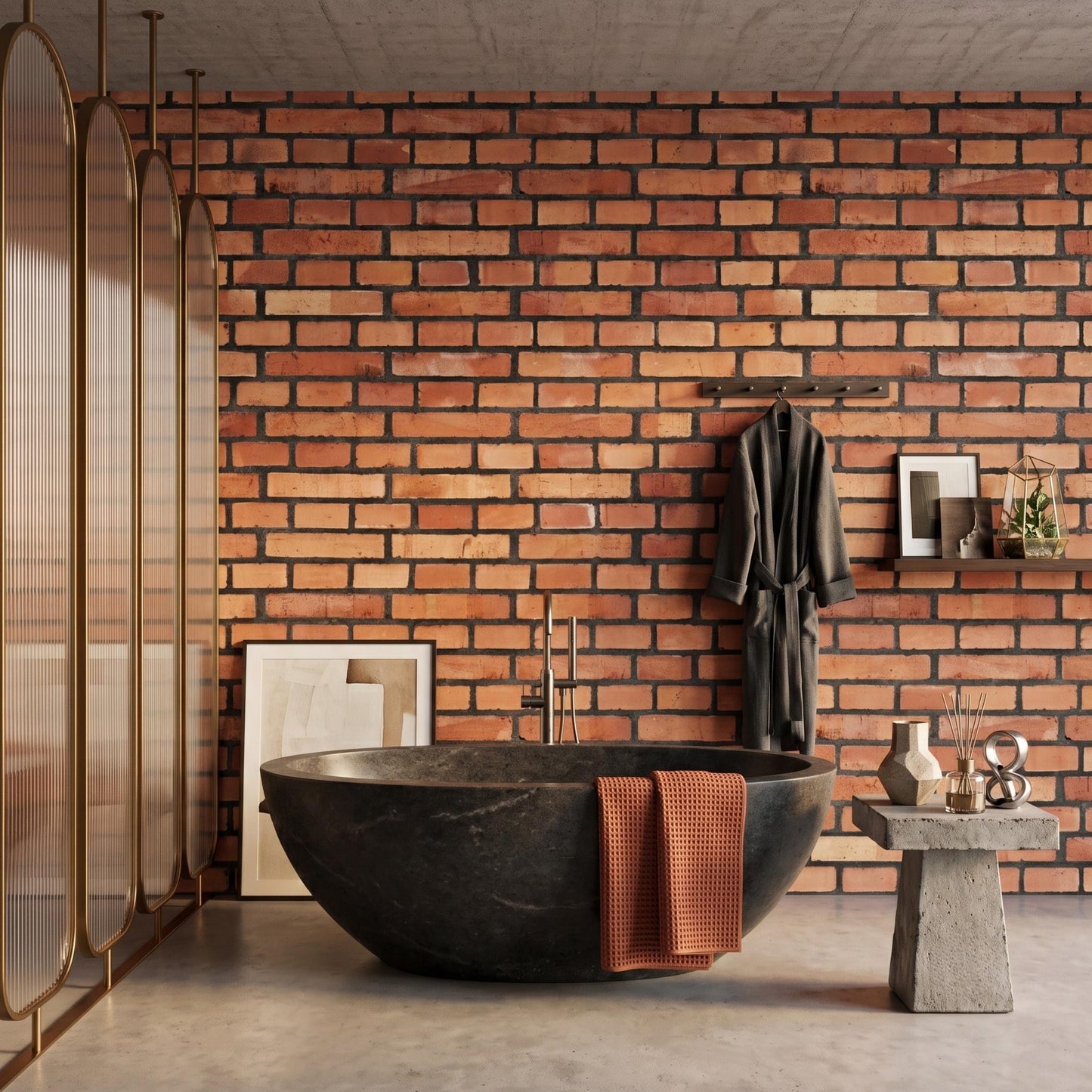 Natural Red Brick Wallpaper | Vintage Industrial Wall Mural | Distressed Brick Peel and Stick-WP0166