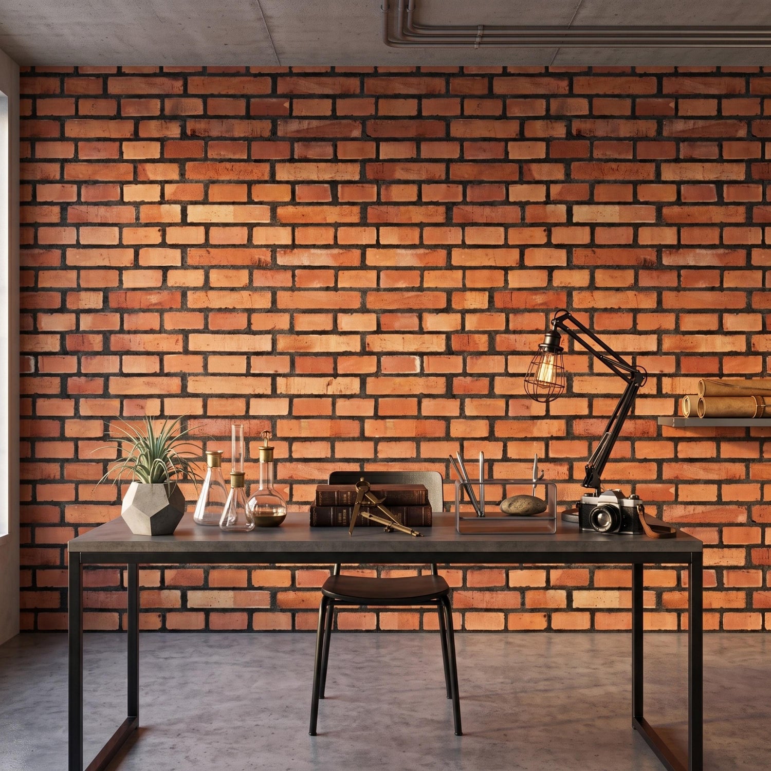 Natural Red Brick Wallpaper | Vintage Industrial Wall Mural | Distressed Brick Peel and Stick-WP0166