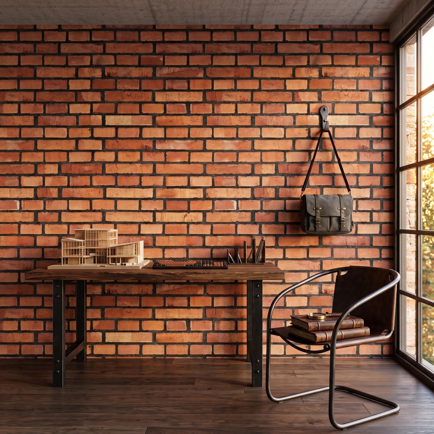 Natural Red Brick Wallpaper | Vintage Industrial Wall Mural | Distressed Brick Peel and Stick-WP0166
