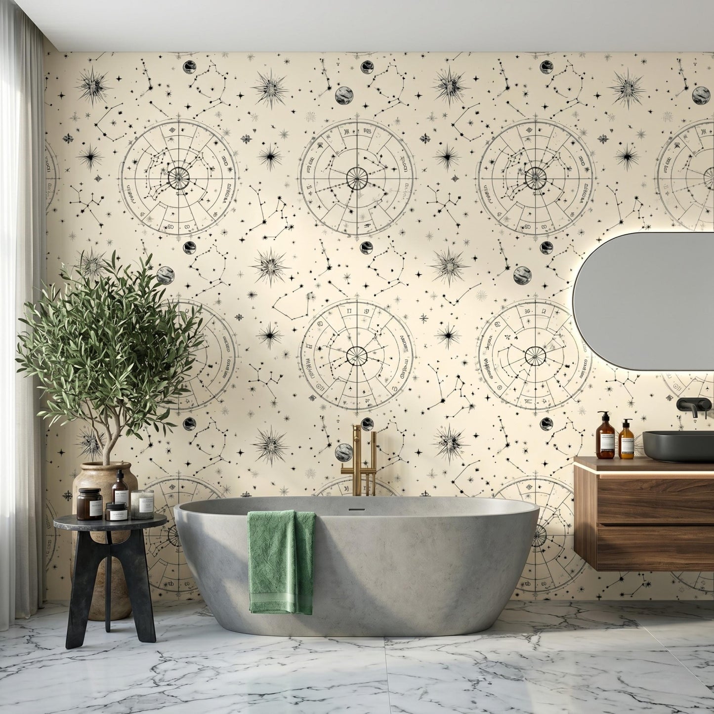 Vintage Celestial Astrology Wallpaper, Zodiac Constellation Star Map Mural, Peel and Stick Room Decor-WP0154