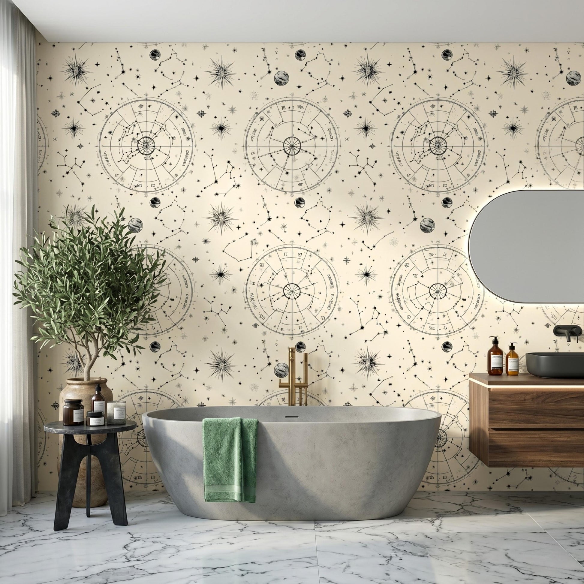 Vintage Celestial Astrology Wallpaper, Zodiac Constellation Star Map Mural, Peel and Stick Room Decor-WP0154