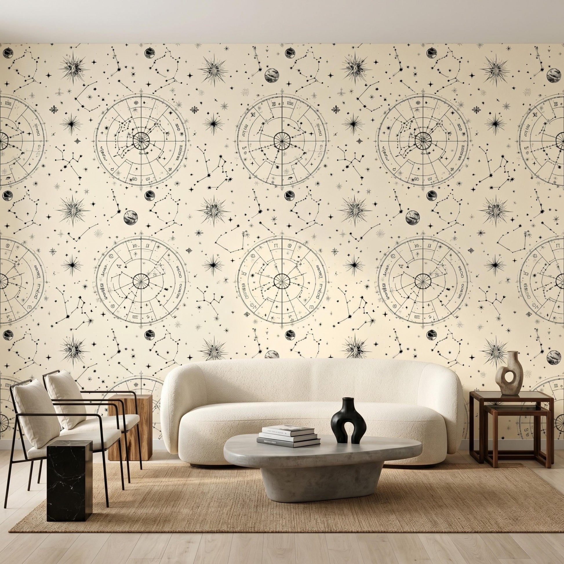 Vintage Celestial Astrology Wallpaper, Zodiac Constellation Star Map Mural, Peel and Stick Room Decor-WP0154