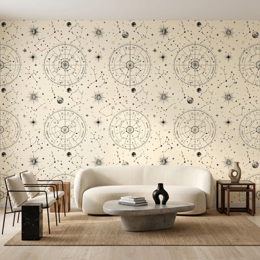 Vintage Celestial Astrology Wallpaper, Zodiac Constellation Star Map Mural, Peel and Stick Room Decor-WP0154