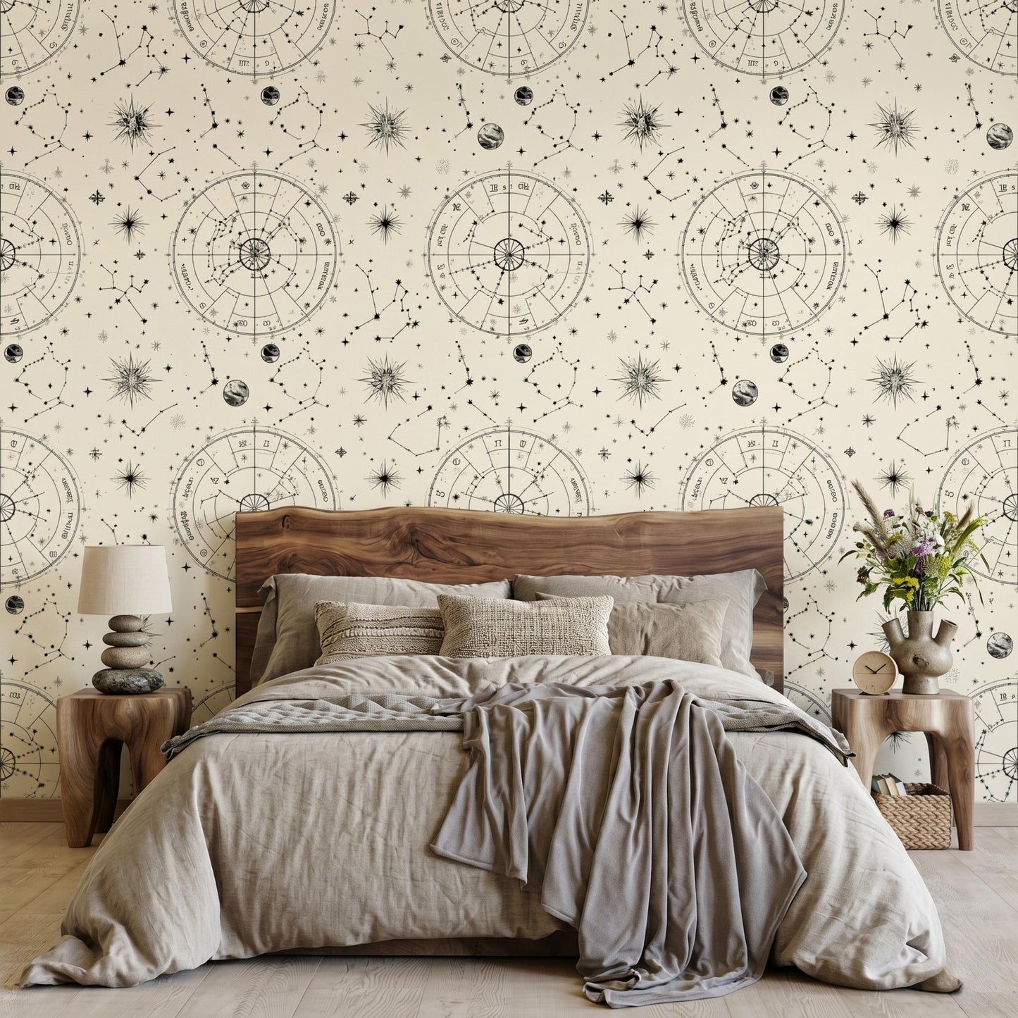 Vintage Celestial Astrology Wallpaper, Zodiac Constellation Star Map Mural, Peel and Stick Room Decor-WP0154