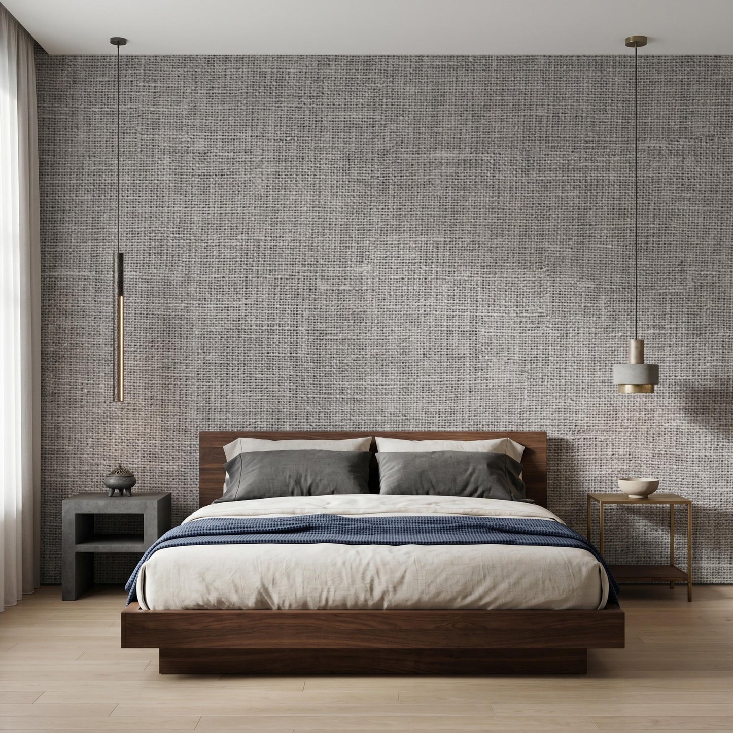 Textured Grey Linen Wallpaper | Removable Faux Fabric Wall Covering | Minimalist Bedroom Decor-WP0156